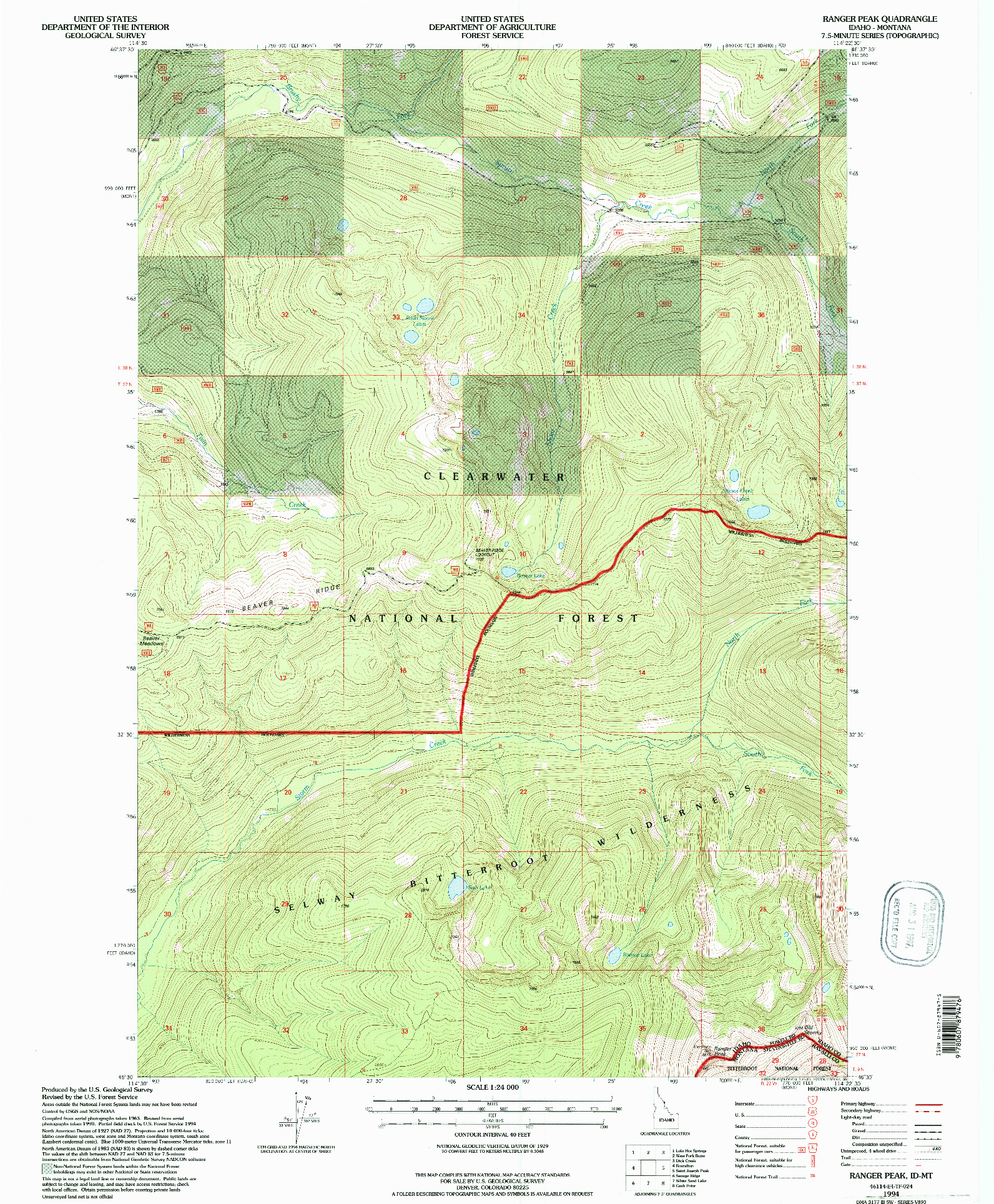 USGS 1:24000-SCALE QUADRANGLE FOR RANGER PEAK, ID 1994