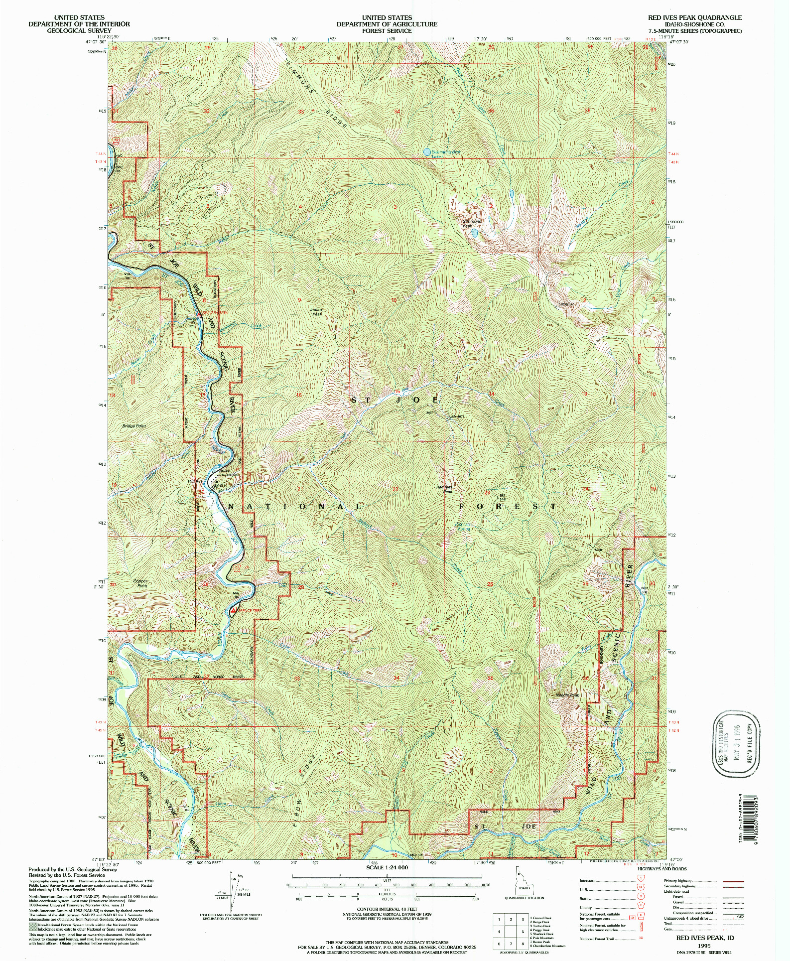 USGS 1:24000-SCALE QUADRANGLE FOR RED IVES PEAK, ID 1995