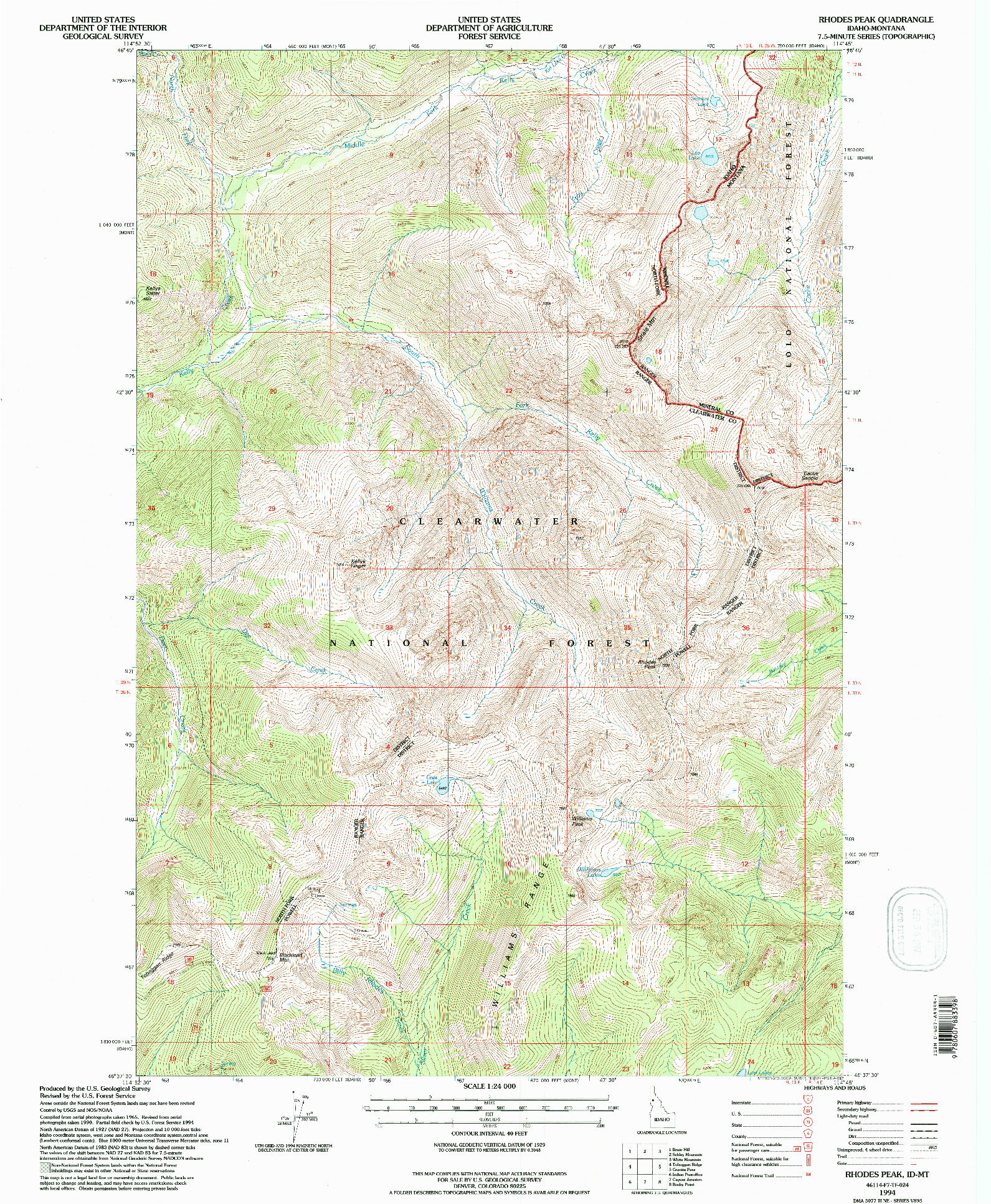 USGS 1:24000-SCALE QUADRANGLE FOR RHODES PEAK, ID 1994