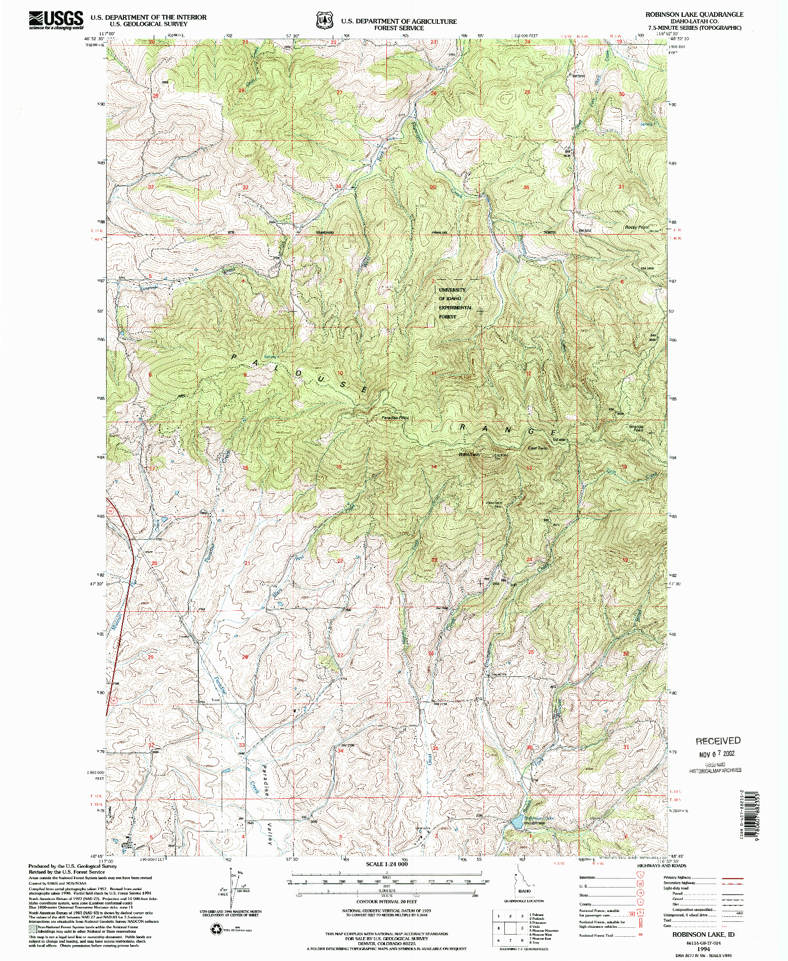 USGS 1:24000-SCALE QUADRANGLE FOR ROBINSON LAKE, ID 1994
