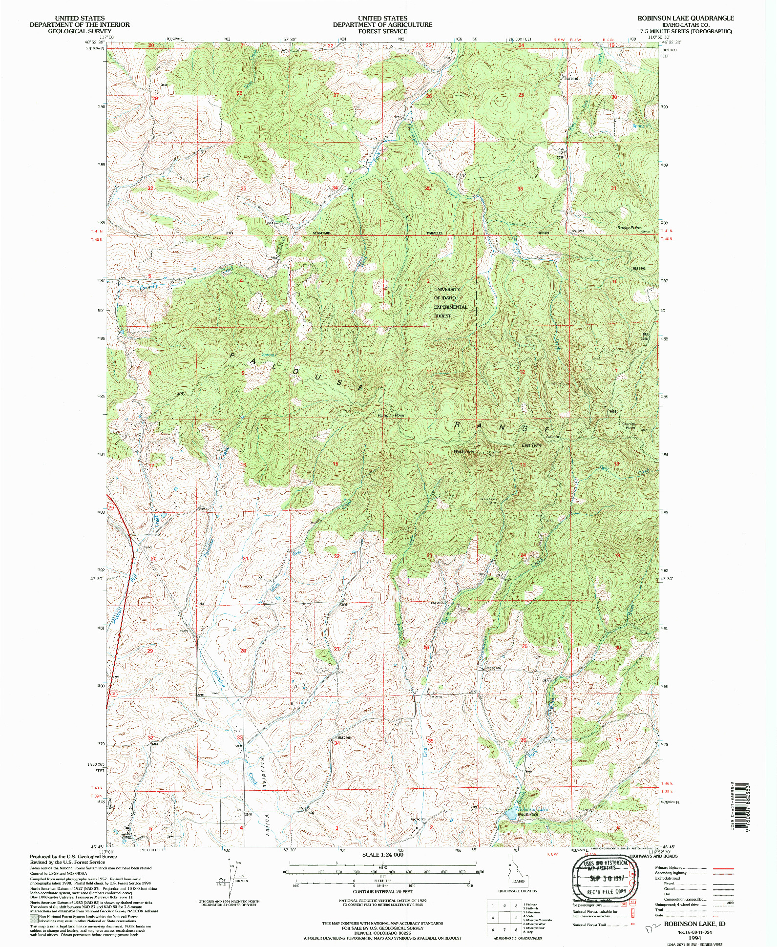 USGS 1:24000-SCALE QUADRANGLE FOR ROBINSON LAKE, ID 1994