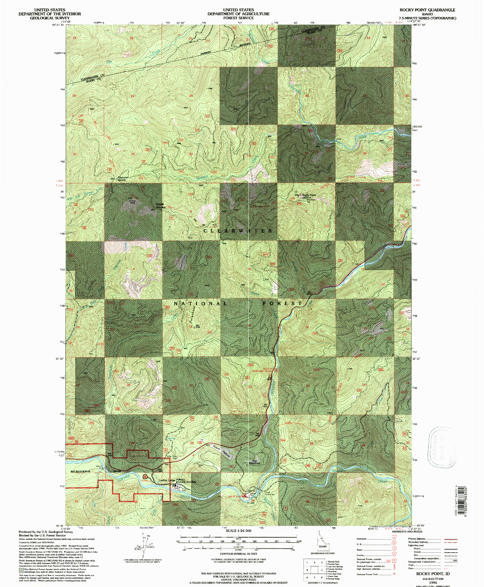 USGS 1:24000-SCALE QUADRANGLE FOR ROCKY POINT, ID 1994
