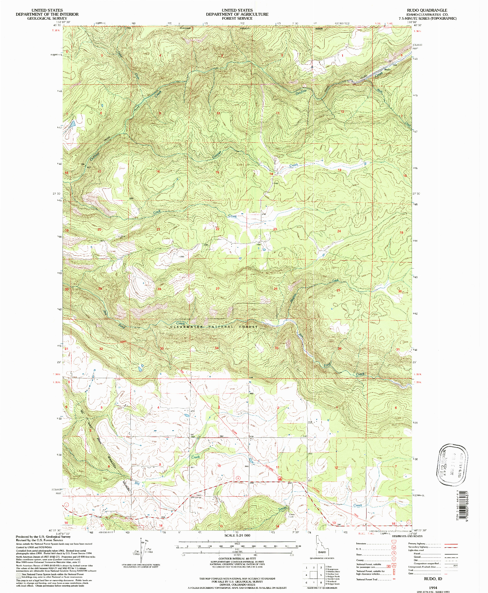USGS 1:24000-SCALE QUADRANGLE FOR RUDO, ID 1994