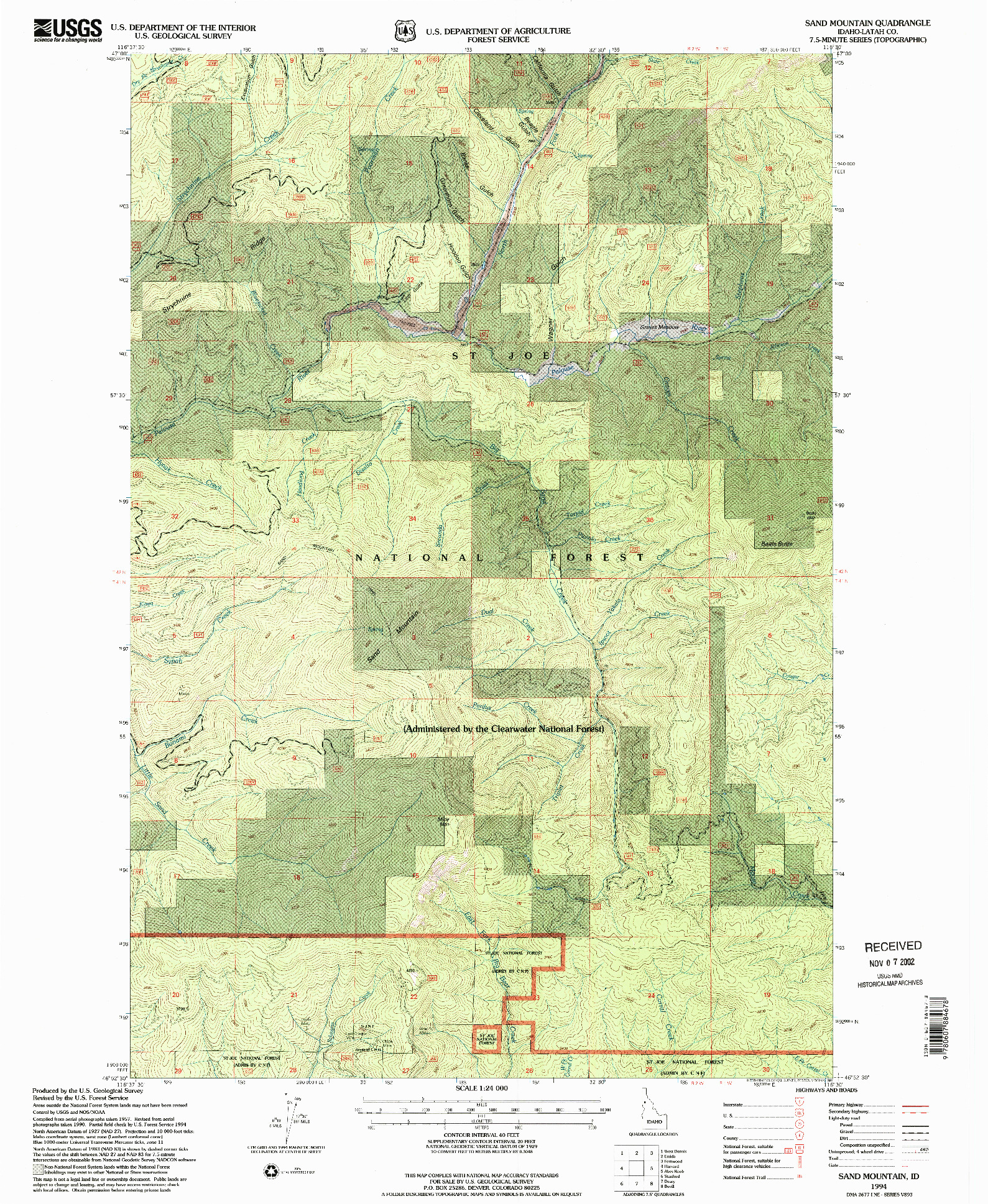 USGS 1:24000-SCALE QUADRANGLE FOR SAND MOUNTAIN, ID 1994