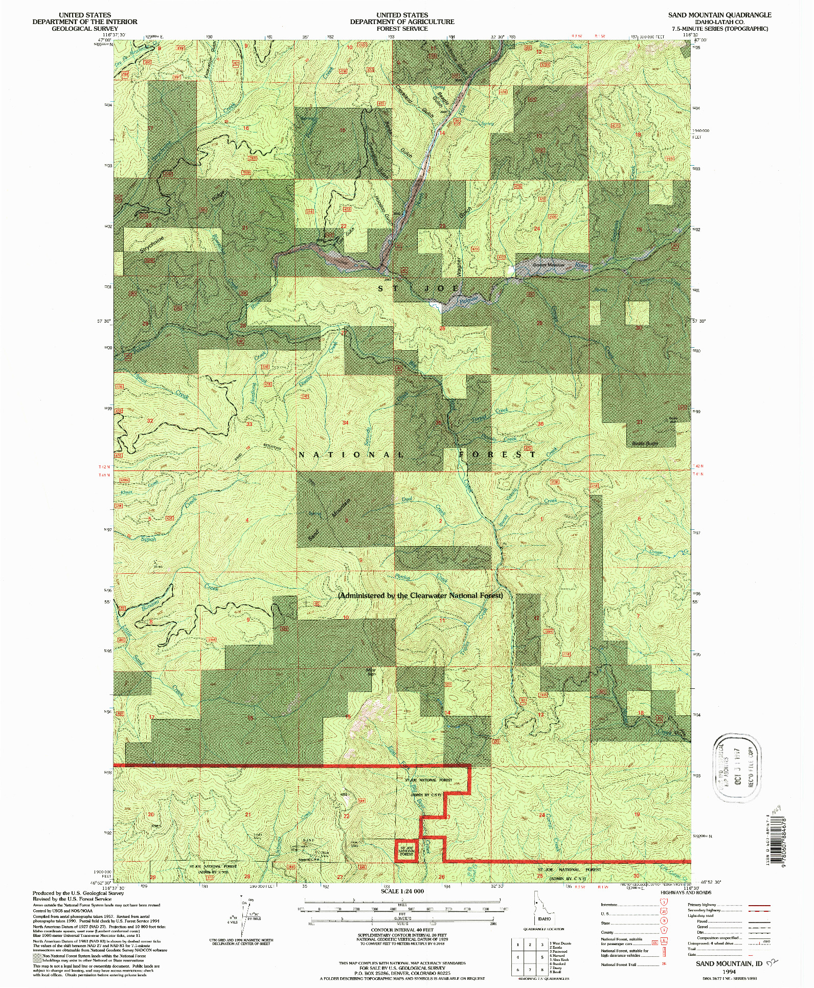 USGS 1:24000-SCALE QUADRANGLE FOR SAND MOUNTAIN, ID 1994