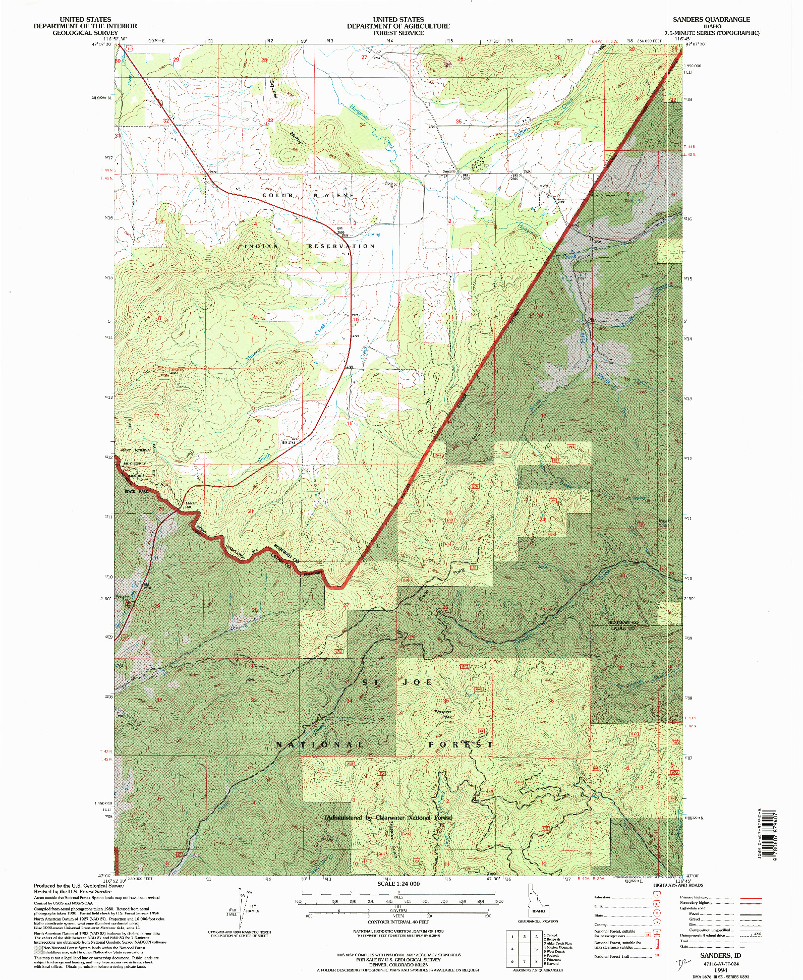 USGS 1:24000-SCALE QUADRANGLE FOR SANDERS, ID 1994