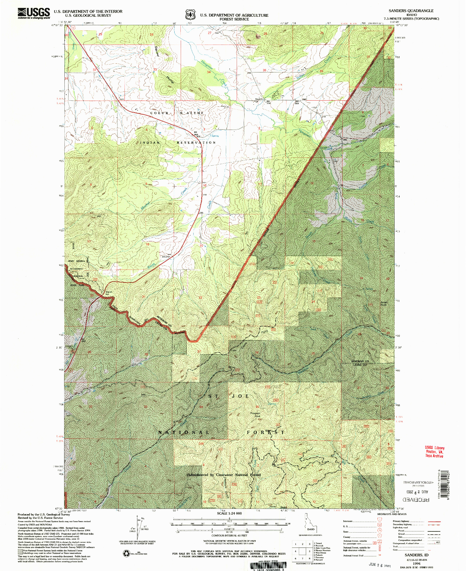 USGS 1:24000-SCALE QUADRANGLE FOR SANDERS, ID 1994