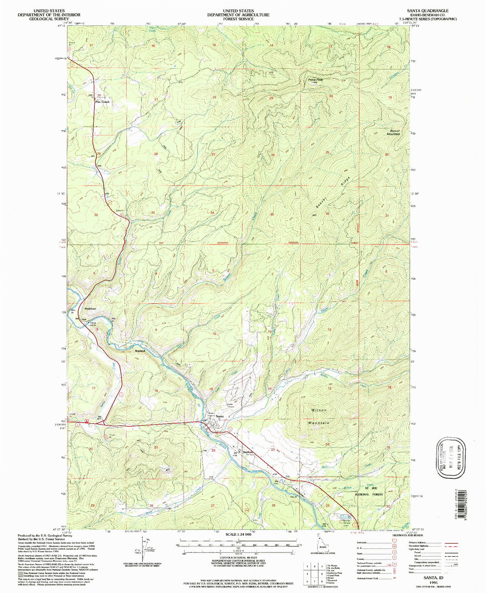 USGS 1:24000-SCALE QUADRANGLE FOR SANTA, ID 1995