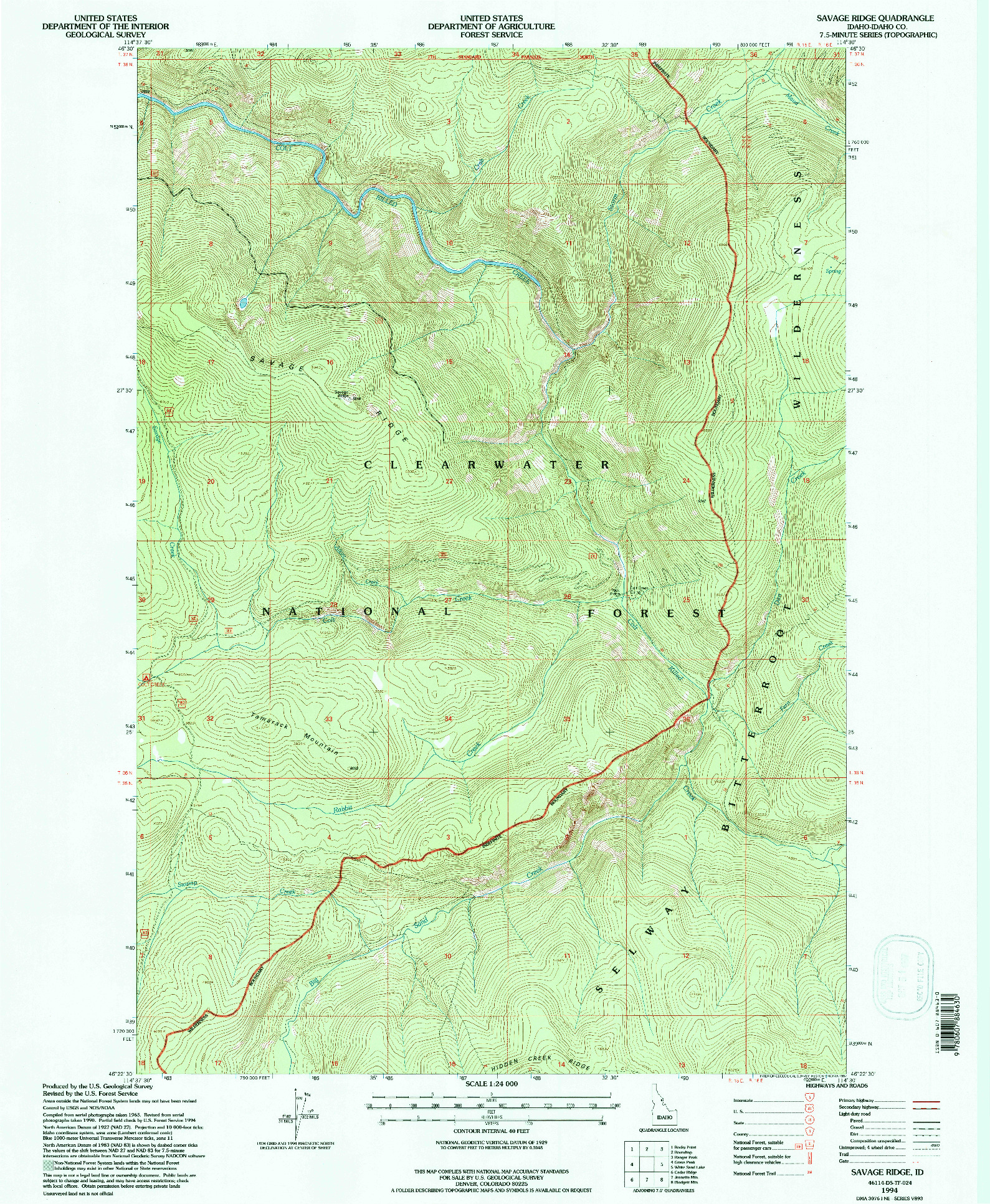 USGS 1:24000-SCALE QUADRANGLE FOR SAVAGE RIDGE, ID 1994