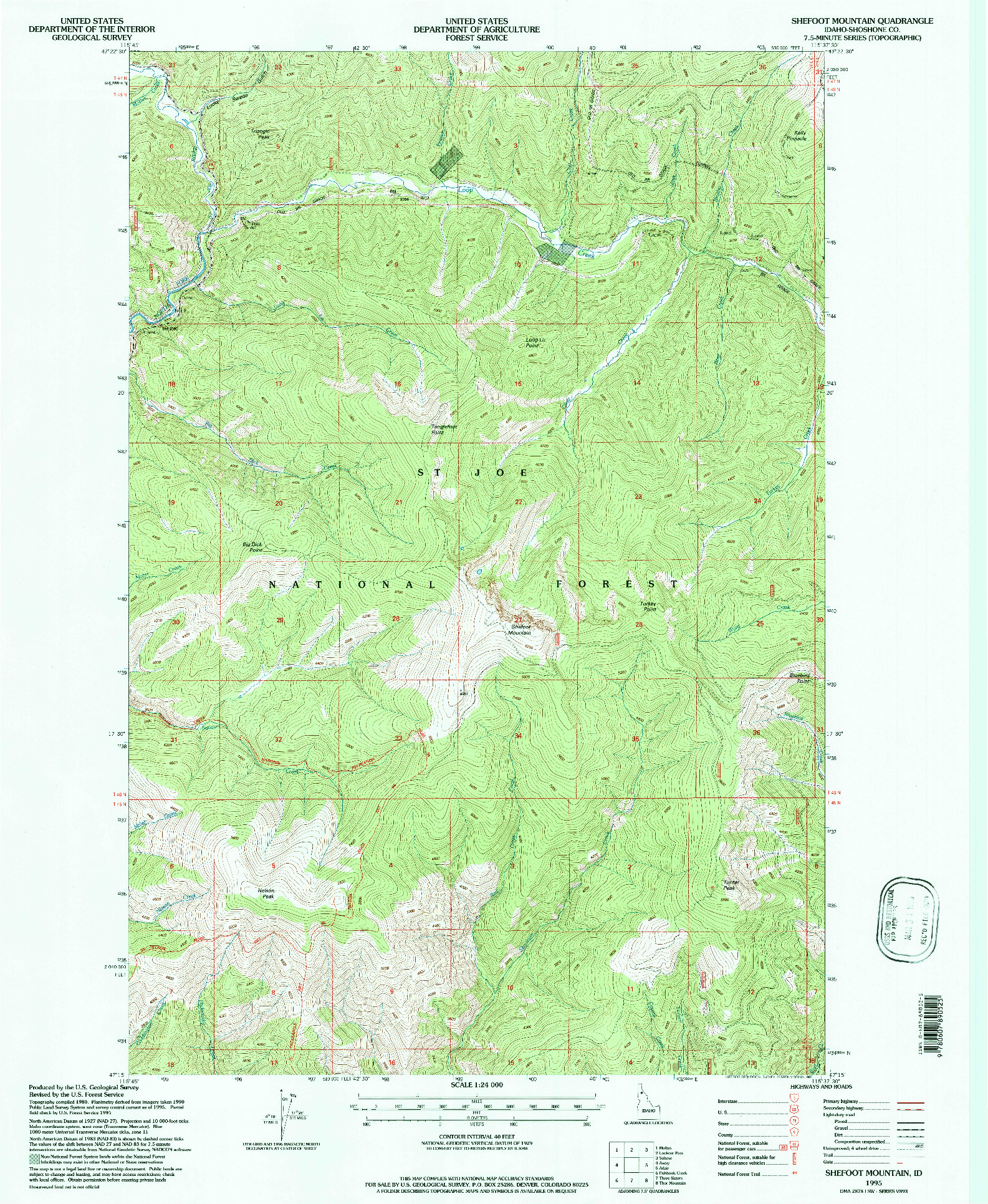 USGS 1:24000-SCALE QUADRANGLE FOR SHEFOOT MOUNTAIN, ID 1995