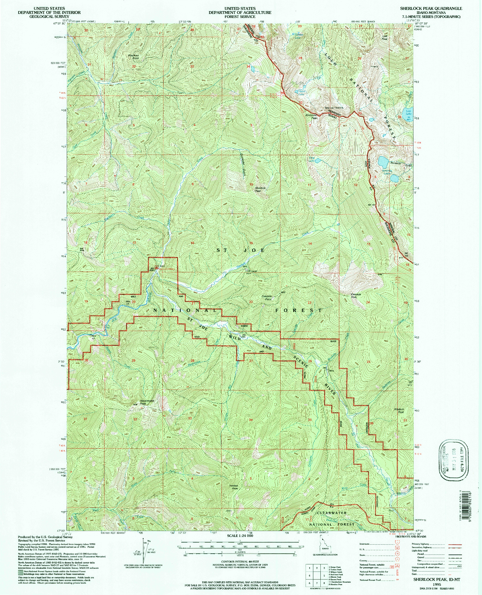 USGS 1:24000-SCALE QUADRANGLE FOR SHERLOCK PEAK, ID 1995