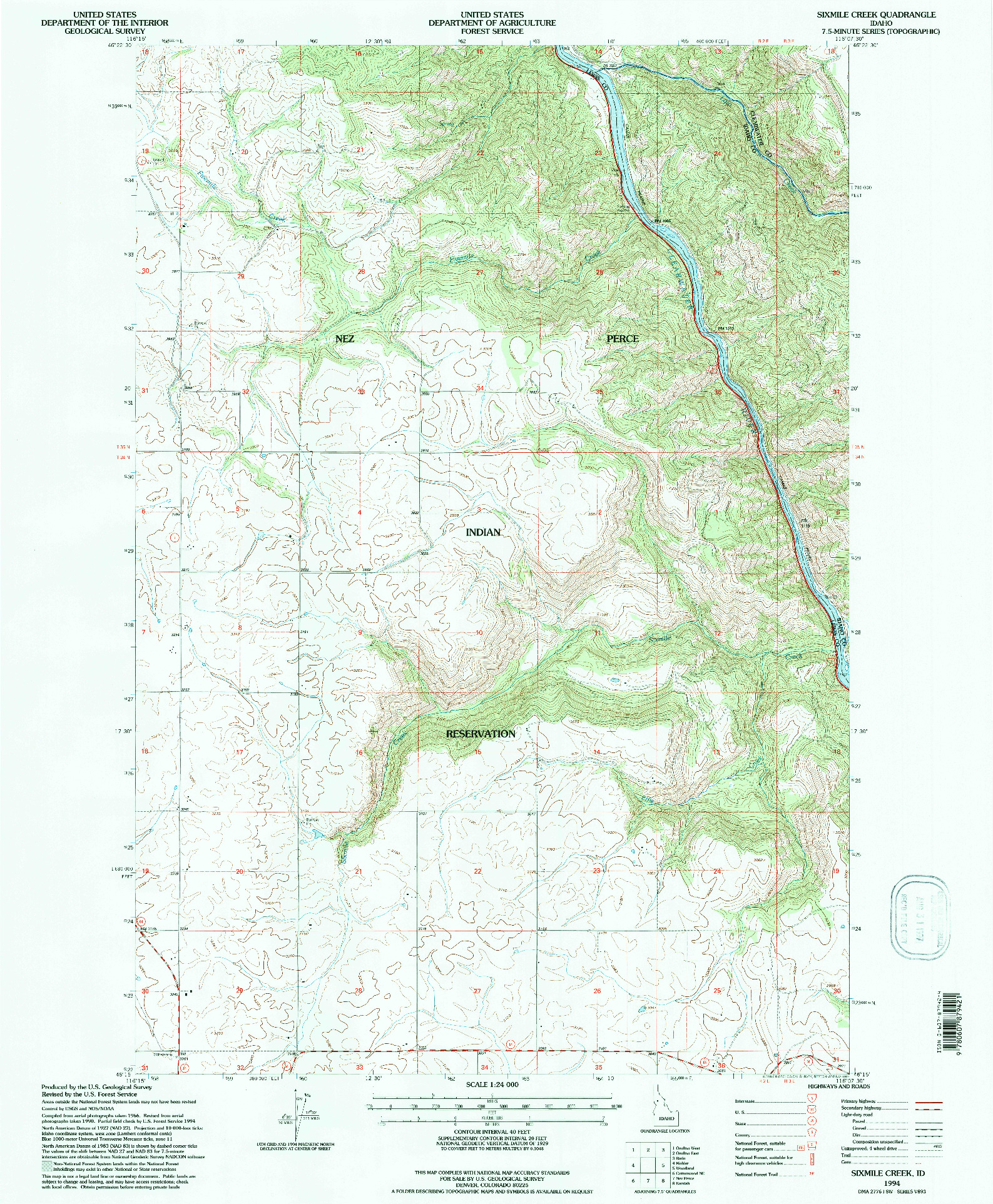 USGS 1:24000-SCALE QUADRANGLE FOR SIXMILE CREEK, ID 1994