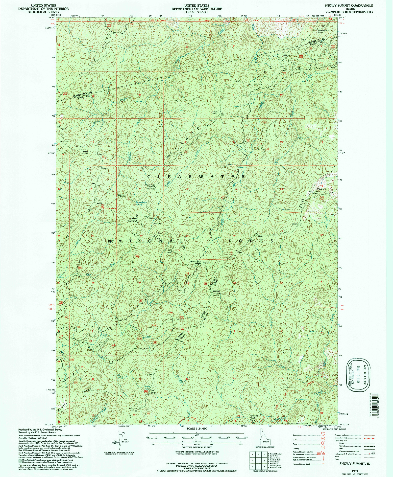 USGS 1:24000-SCALE QUADRANGLE FOR SNOWY SUMMIT, ID 1994