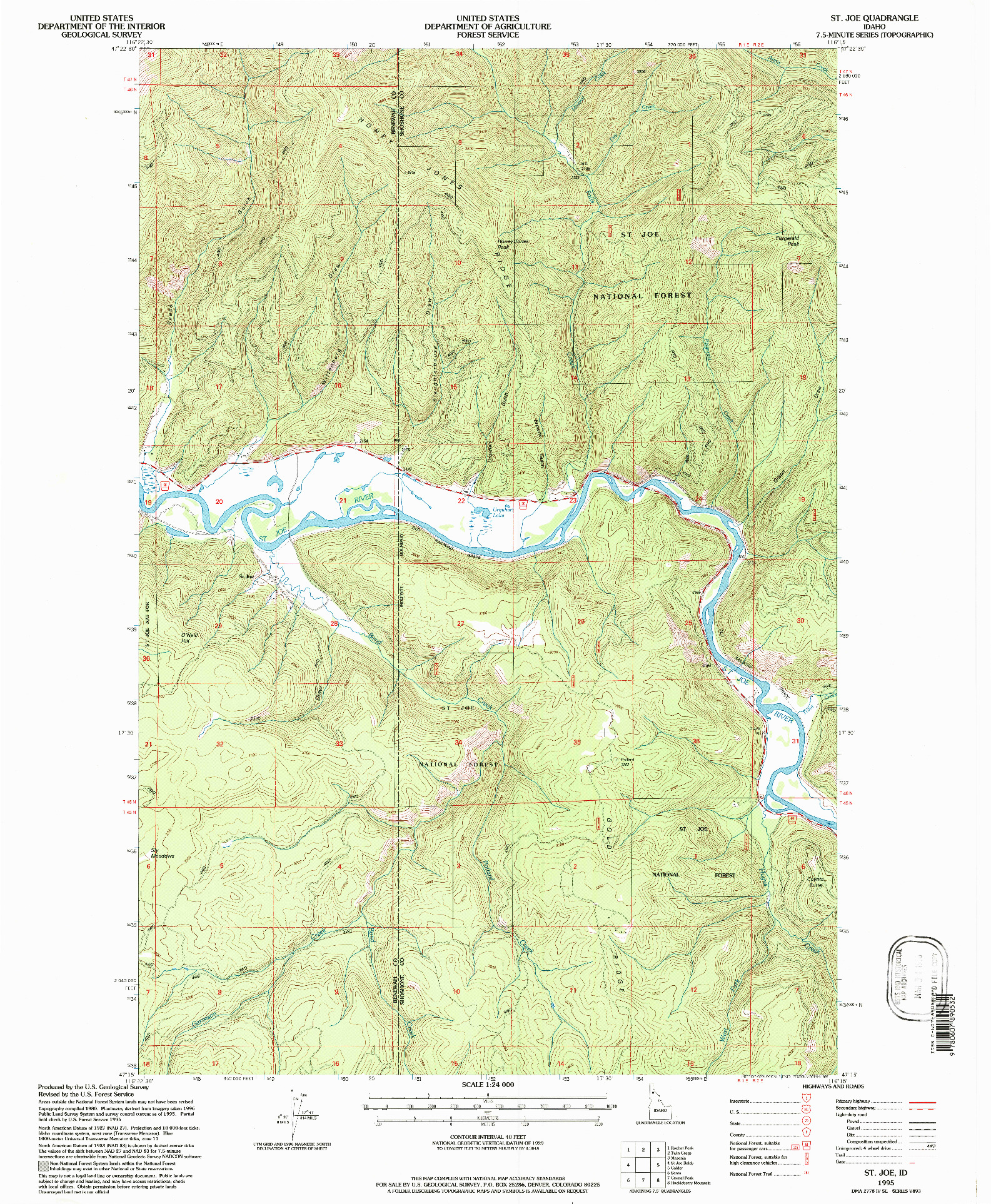 USGS 1:24000-SCALE QUADRANGLE FOR ST. JOE, ID 1995