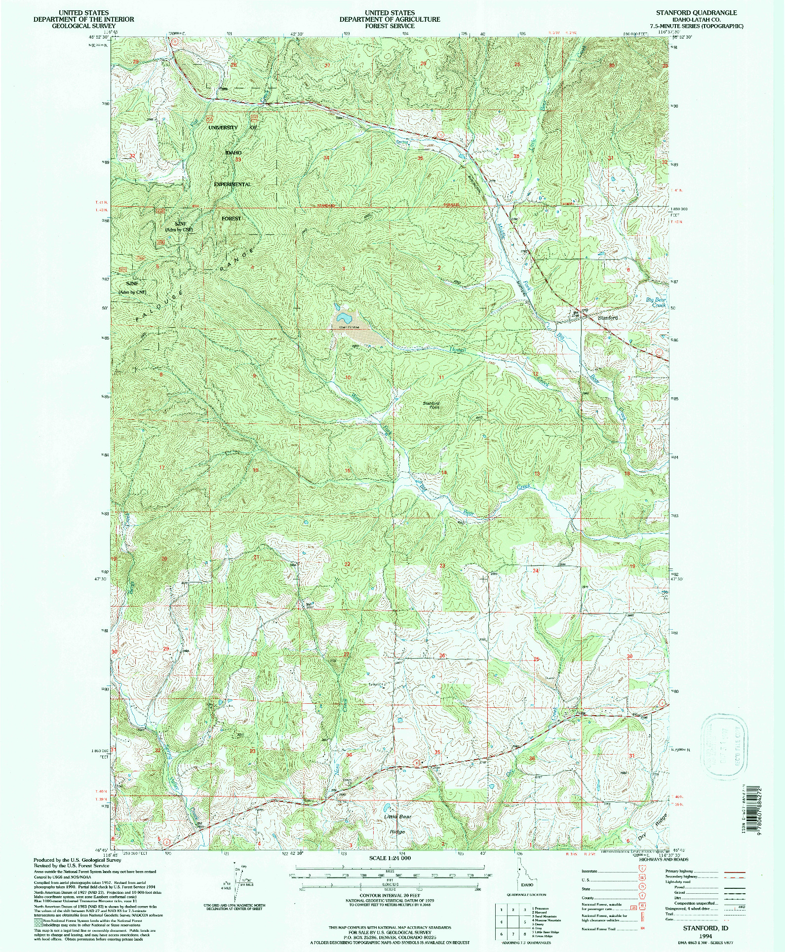 USGS 1:24000-SCALE QUADRANGLE FOR STANFORD, ID 1994