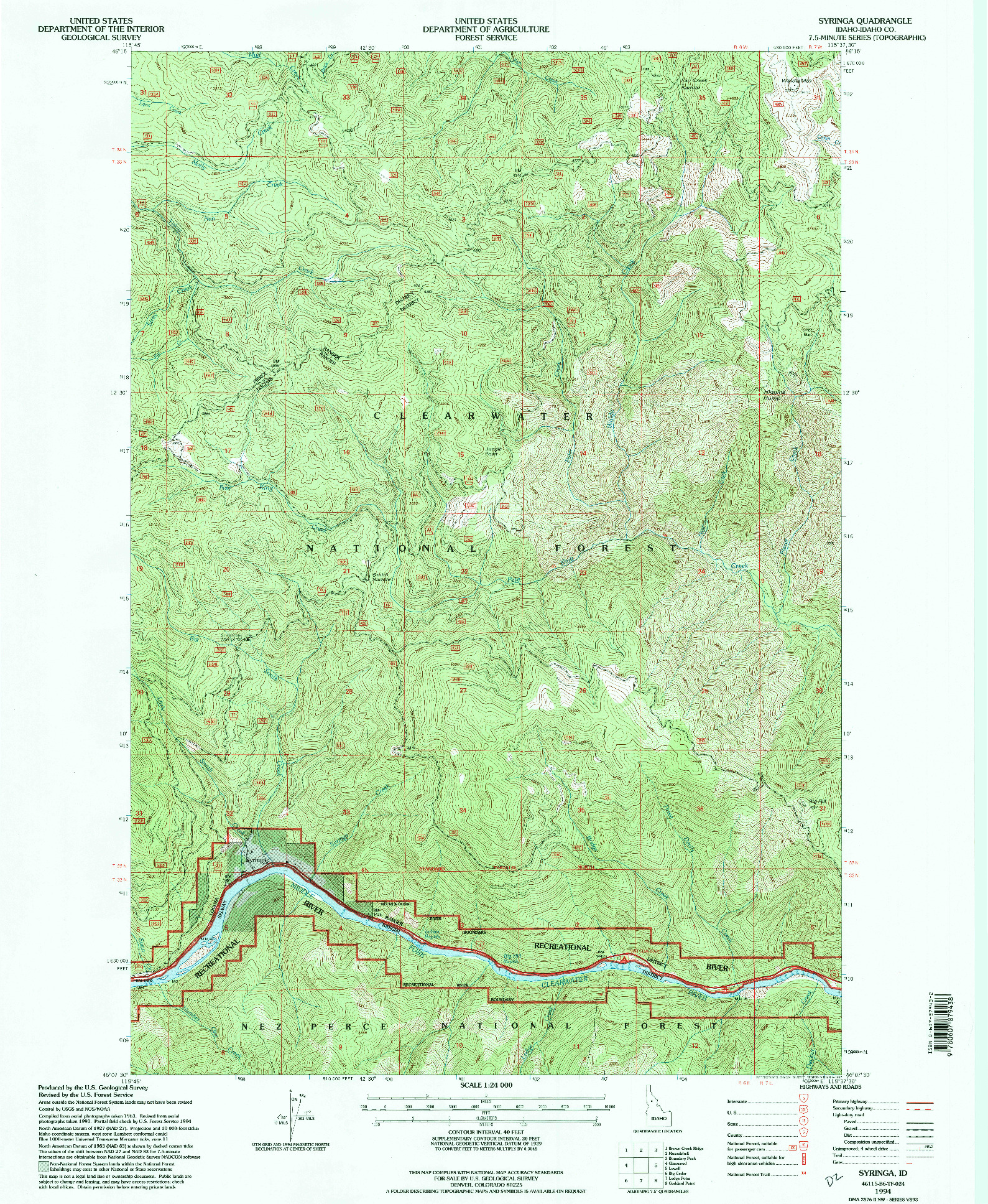 USGS 1:24000-SCALE QUADRANGLE FOR SYRINGA, ID 1994