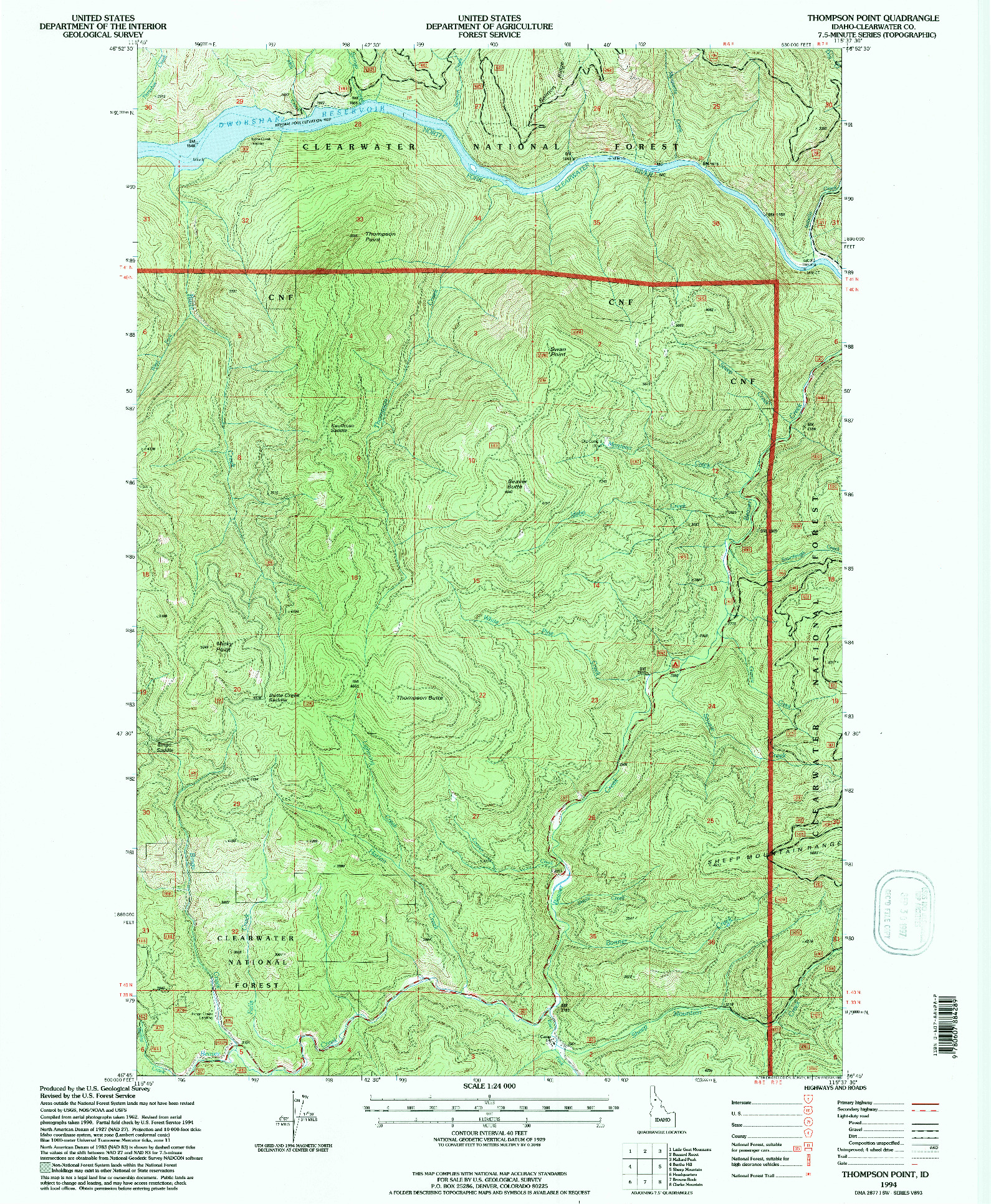 USGS 1:24000-SCALE QUADRANGLE FOR THOMPSON POINT, ID 1994