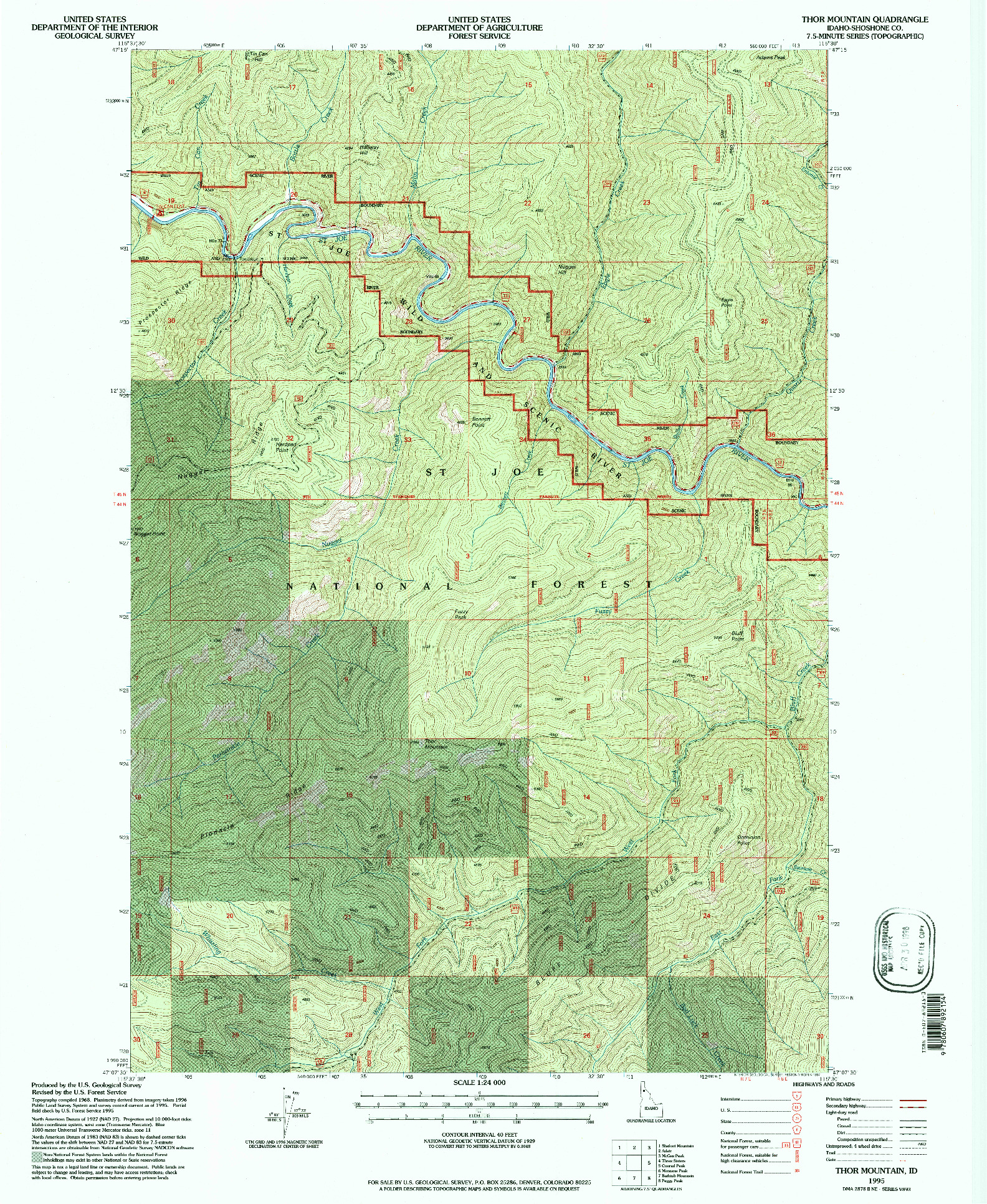 USGS 1:24000-SCALE QUADRANGLE FOR THOR MOUNTAIN, ID 1995