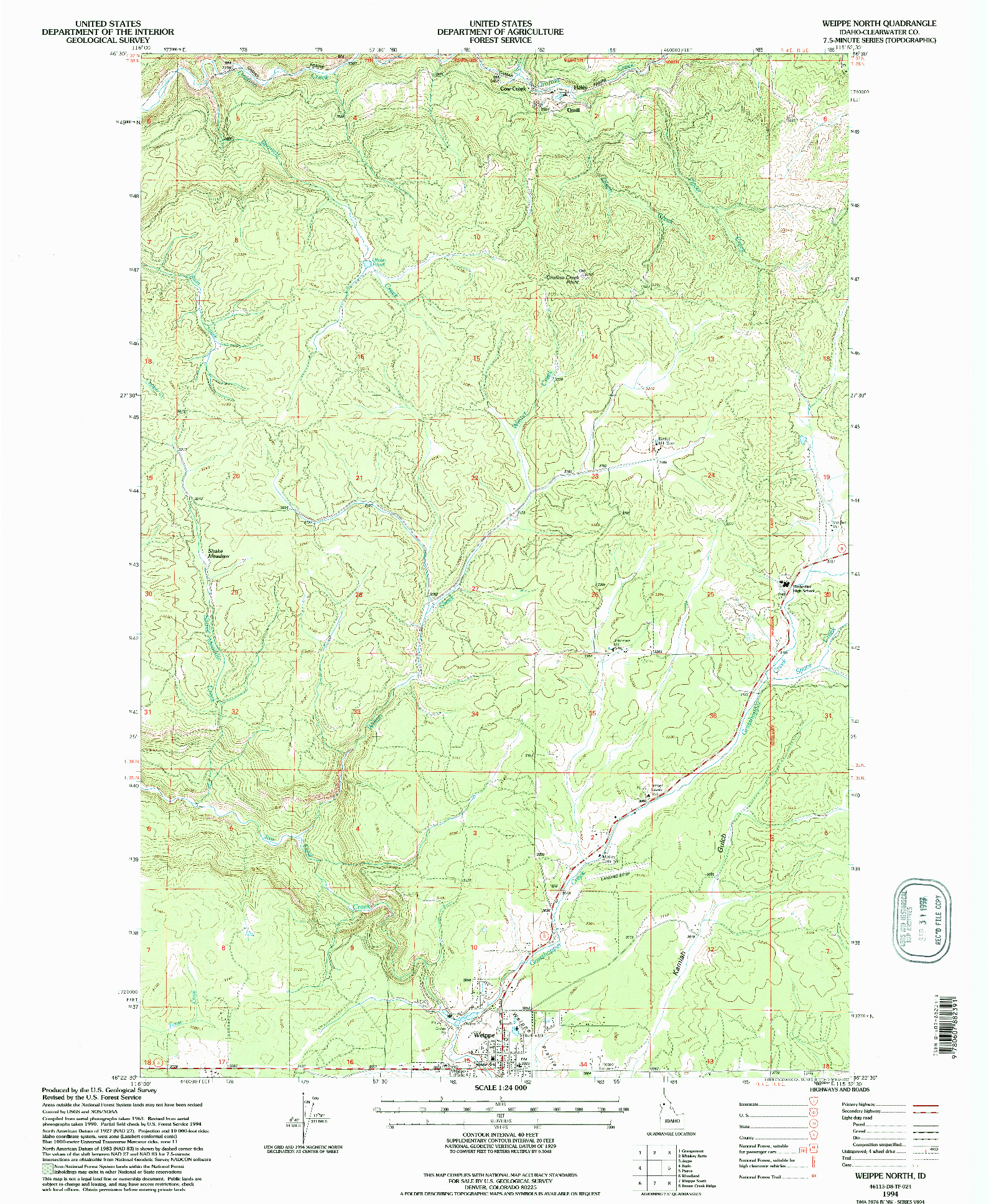 USGS 1:24000-SCALE QUADRANGLE FOR WEIPPE NORTH, ID 1994
