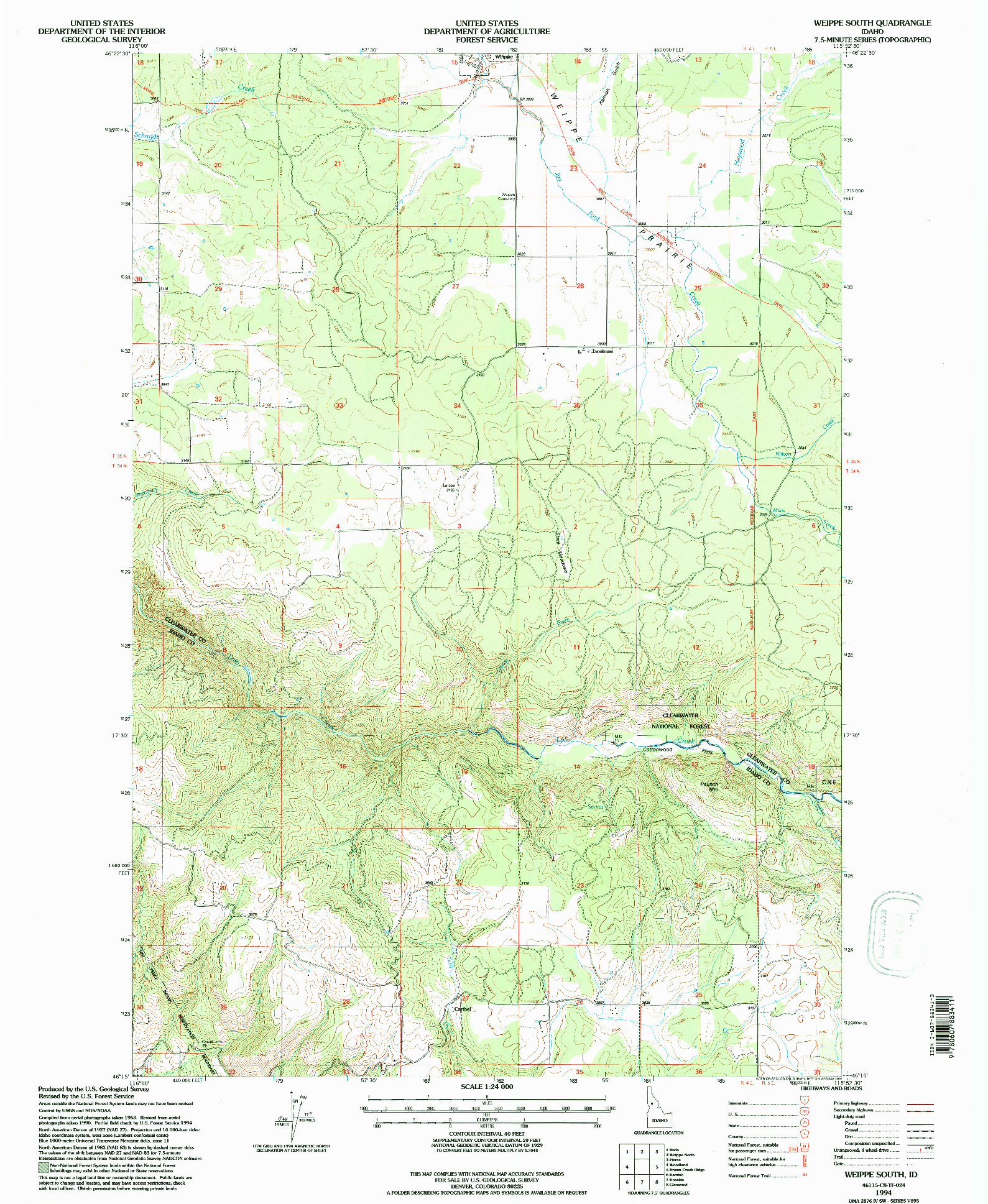 USGS 1:24000-SCALE QUADRANGLE FOR WEIPPE SOUTH, ID 1994