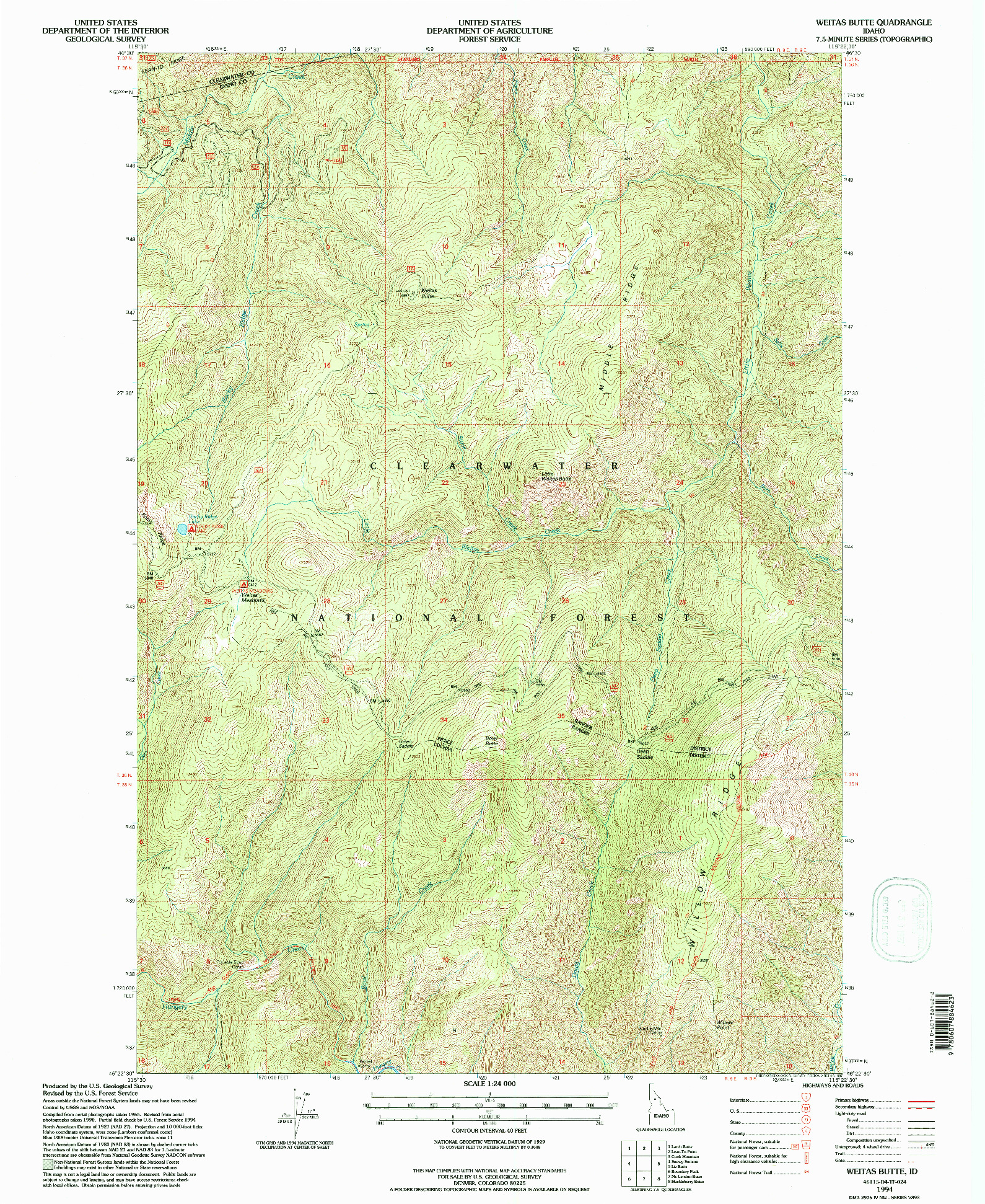 USGS 1:24000-SCALE QUADRANGLE FOR WEITAS BUTTE, ID 1994