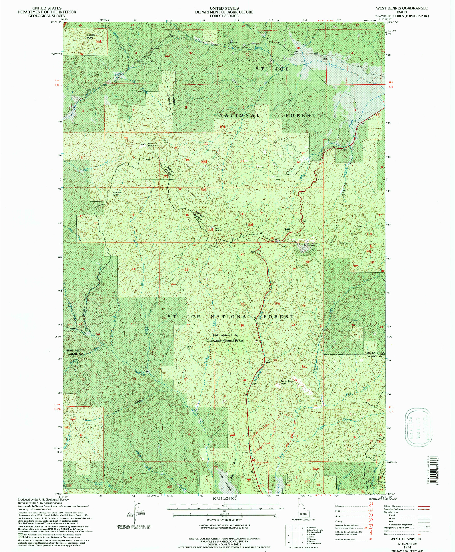 USGS 1:24000-SCALE QUADRANGLE FOR WEST DENNIS, ID 1994