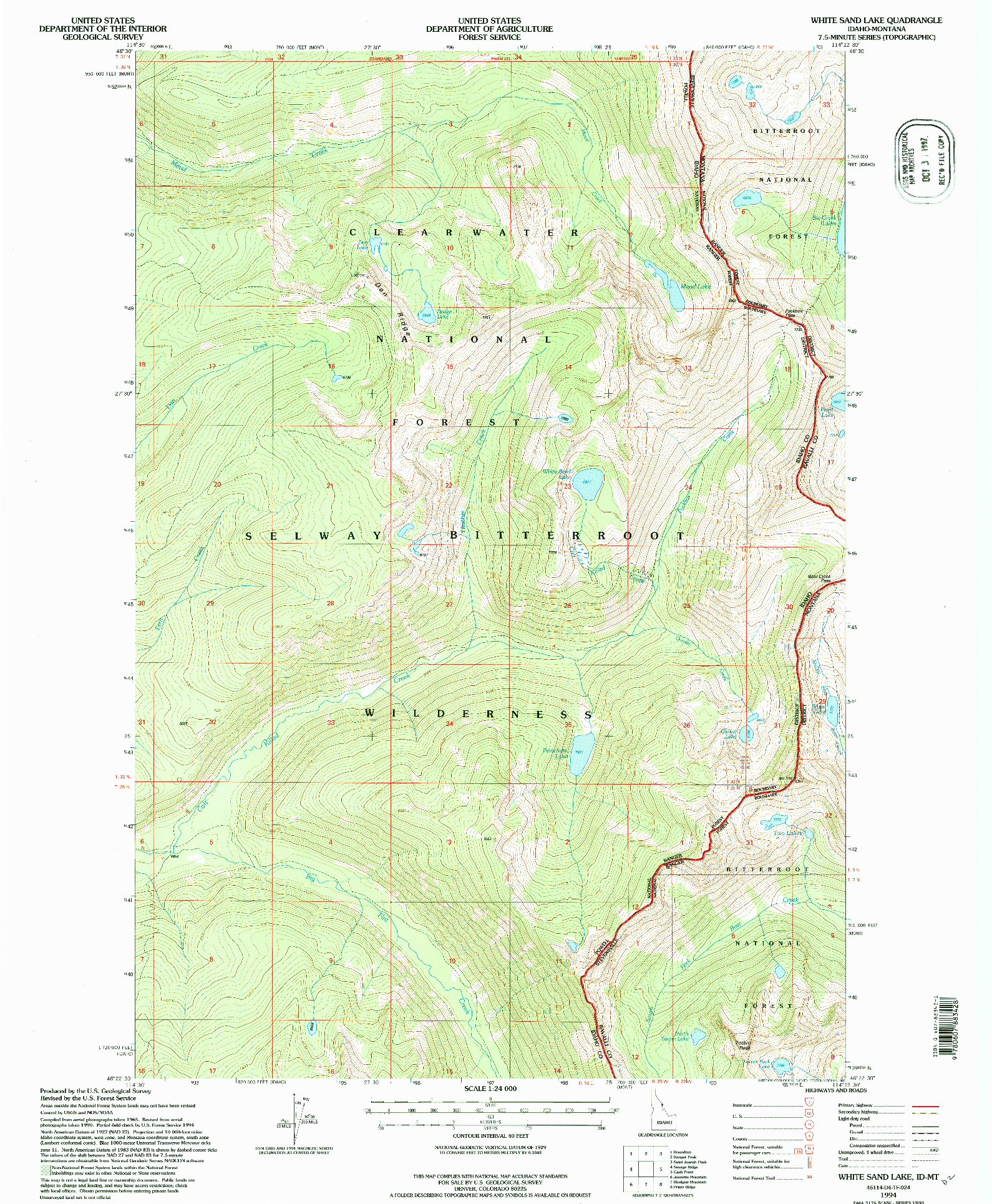 USGS 1:24000-SCALE QUADRANGLE FOR WHITE SAND LAKE, ID 1994