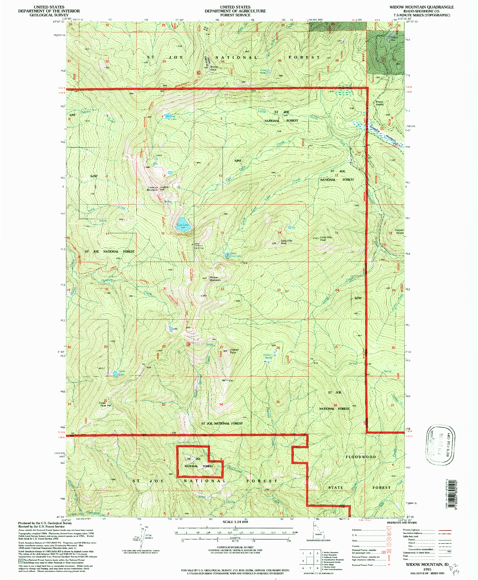 USGS 1:24000-SCALE QUADRANGLE FOR WIDOW MOUNTAIN, ID 1995