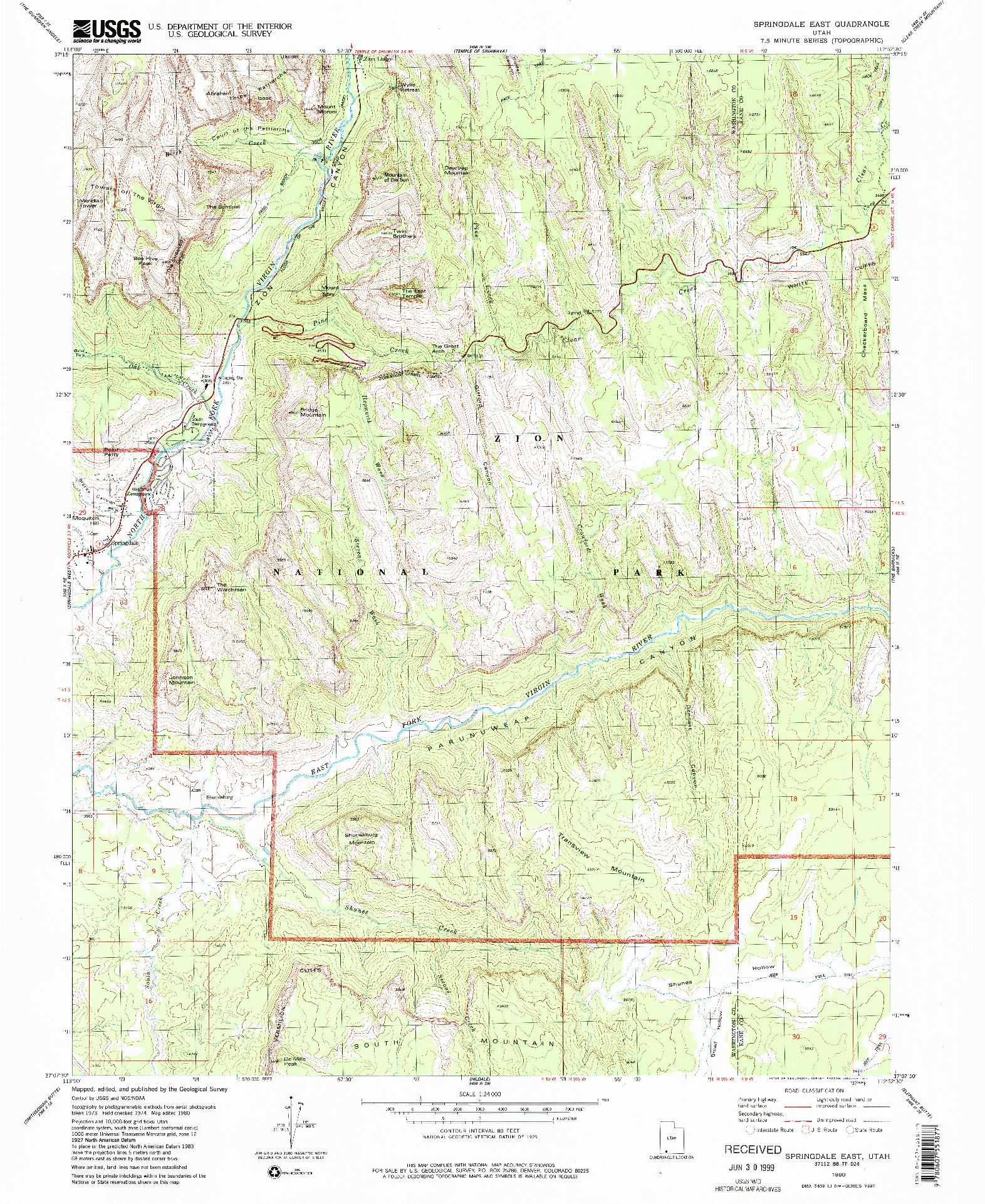 USGS 1:24000-SCALE QUADRANGLE FOR SPRINGDALE EAST, UT 1980