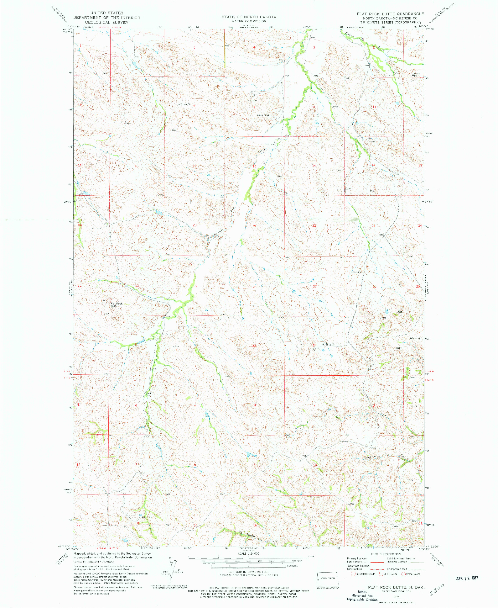 USGS 1:24000-SCALE QUADRANGLE FOR FLAT ROCK BUTTE, ND 1974