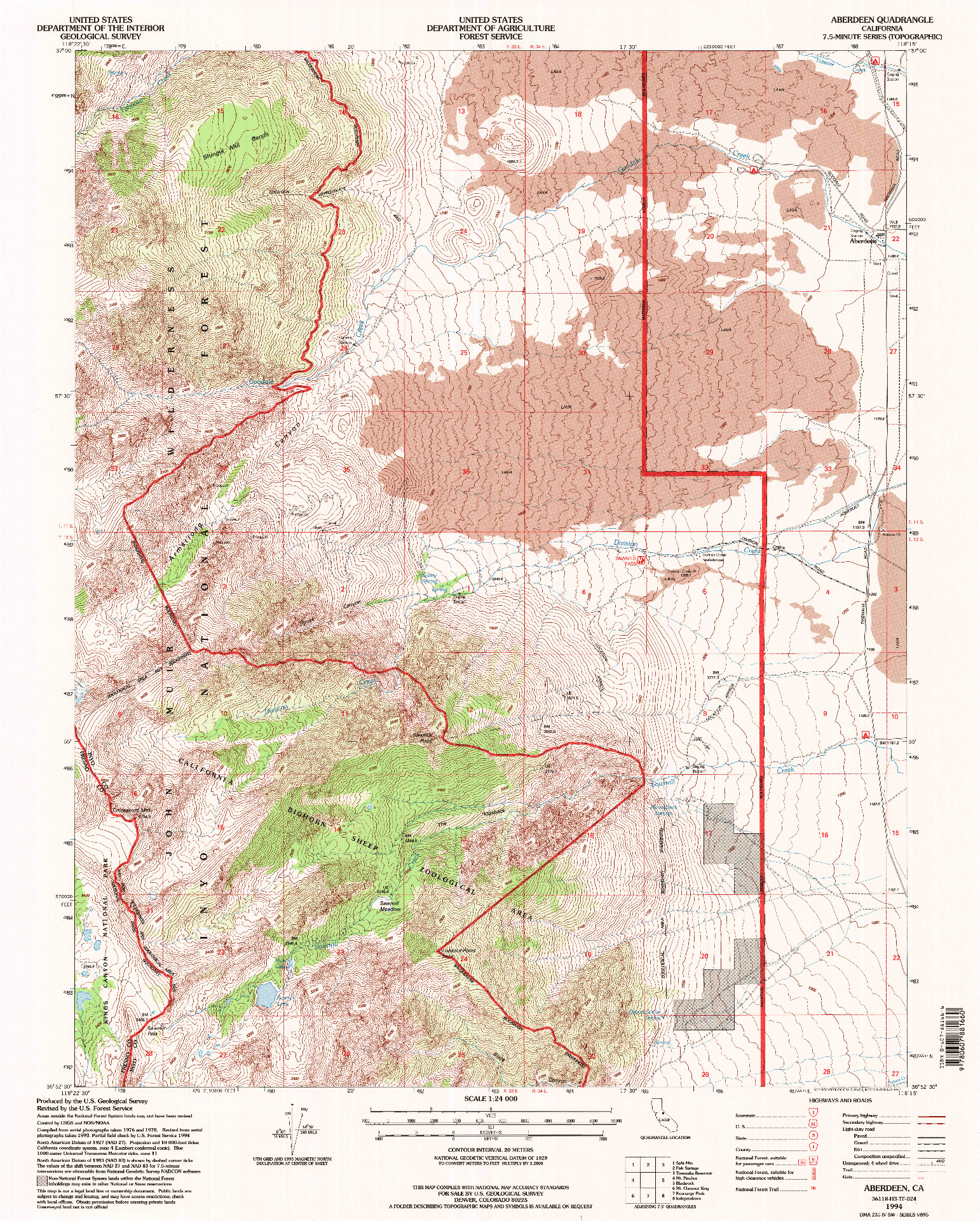 USGS 1:24000-SCALE QUADRANGLE FOR ABERDEEN, CA 1994