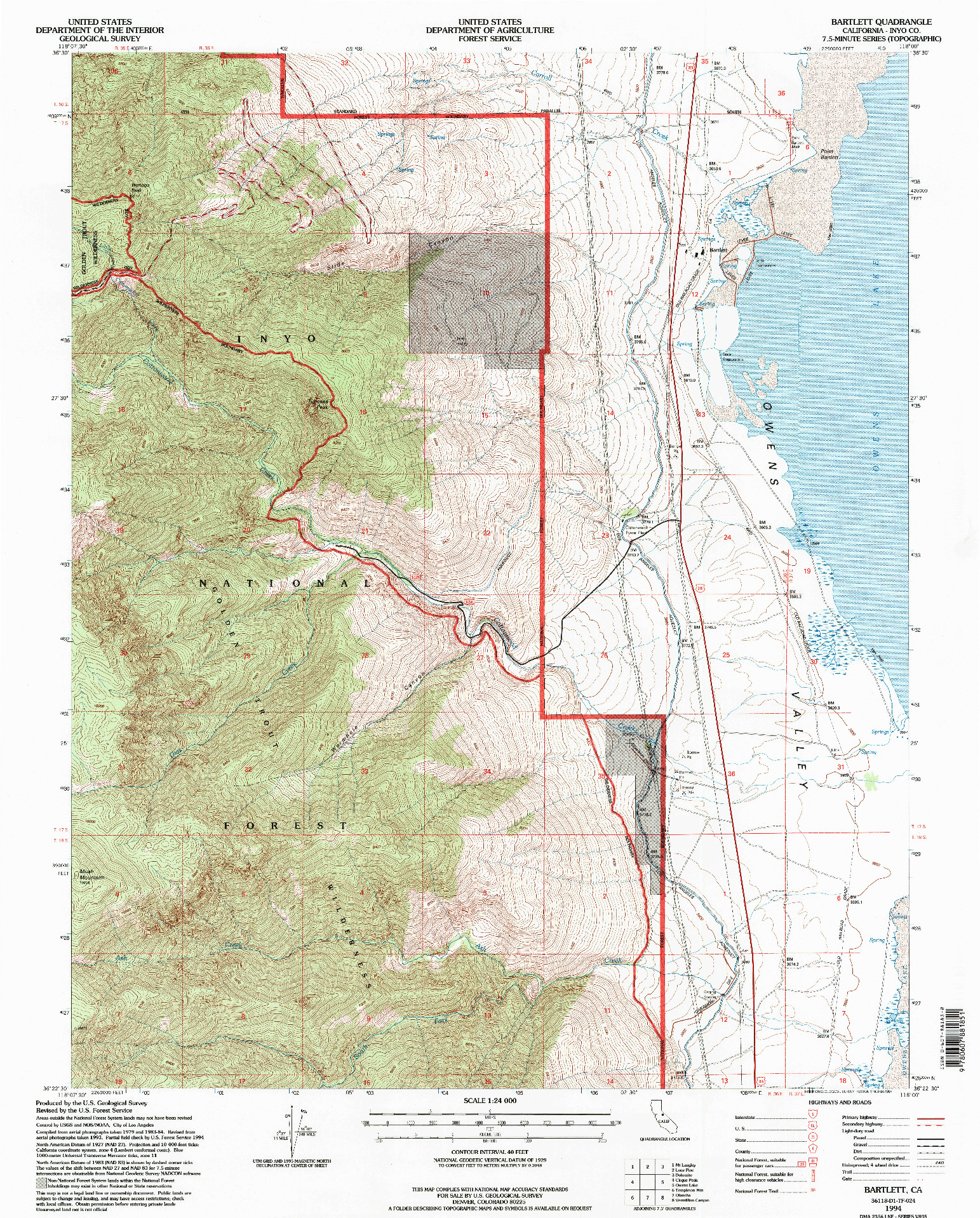 USGS 1:24000-SCALE QUADRANGLE FOR BARTLETT, CA 1994