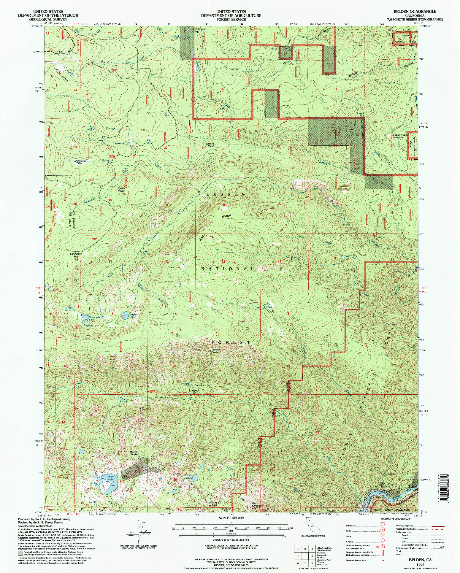 USGS 1:24000-SCALE QUADRANGLE FOR BELDEN, CA 1995