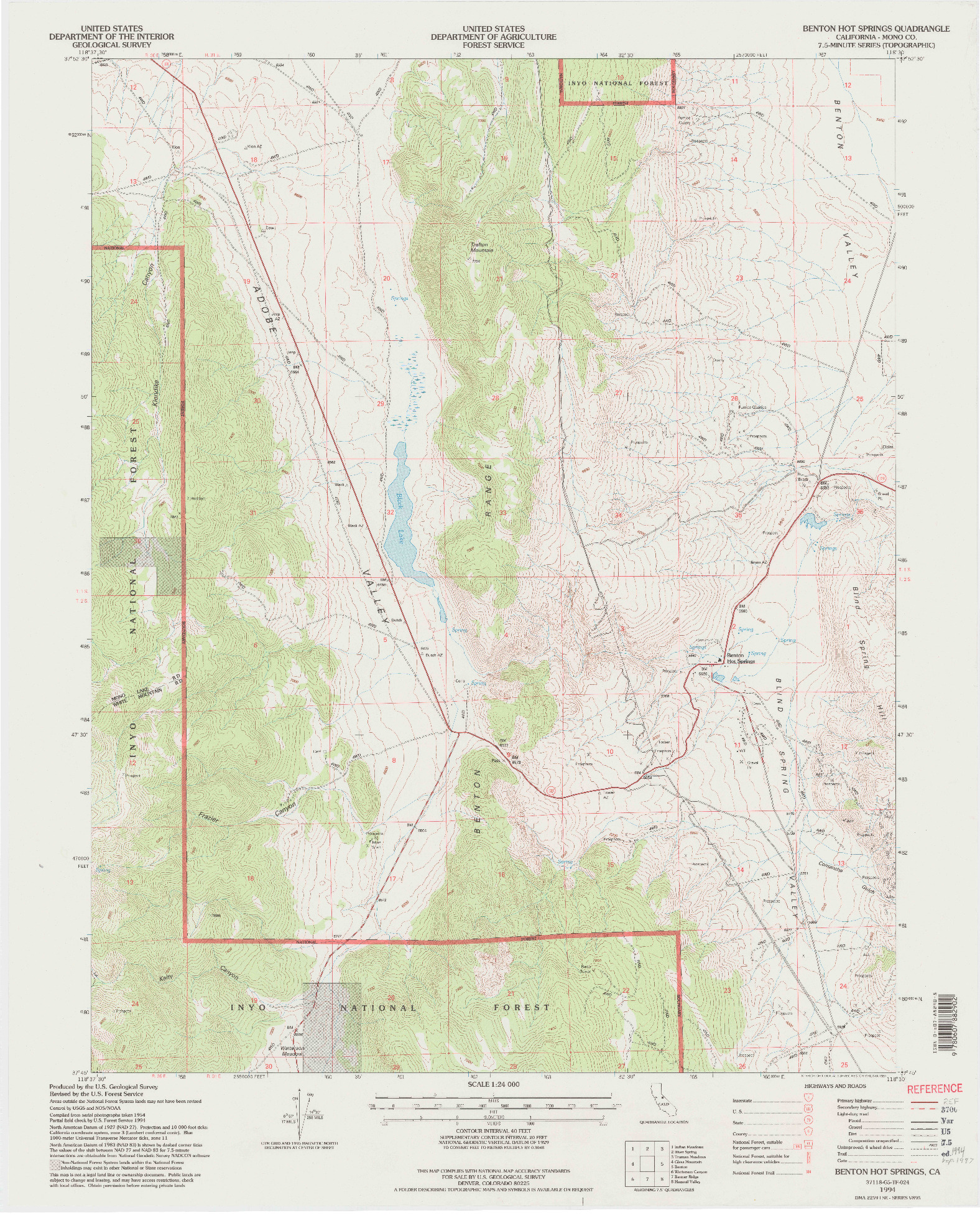 USGS 1:24000-SCALE QUADRANGLE FOR BENTON HOT SPRINGS, CA 1994