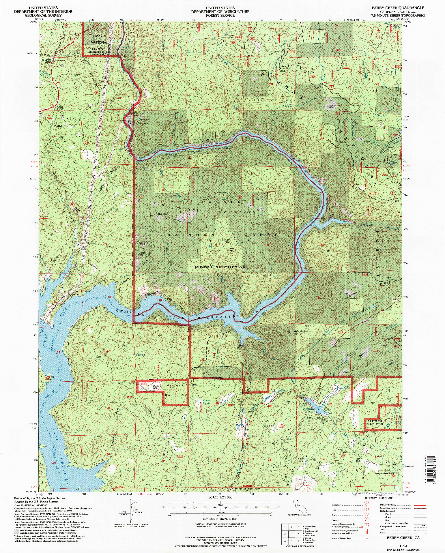 USGS 1:24000-SCALE QUADRANGLE FOR BERRY CREEK, CA 1994