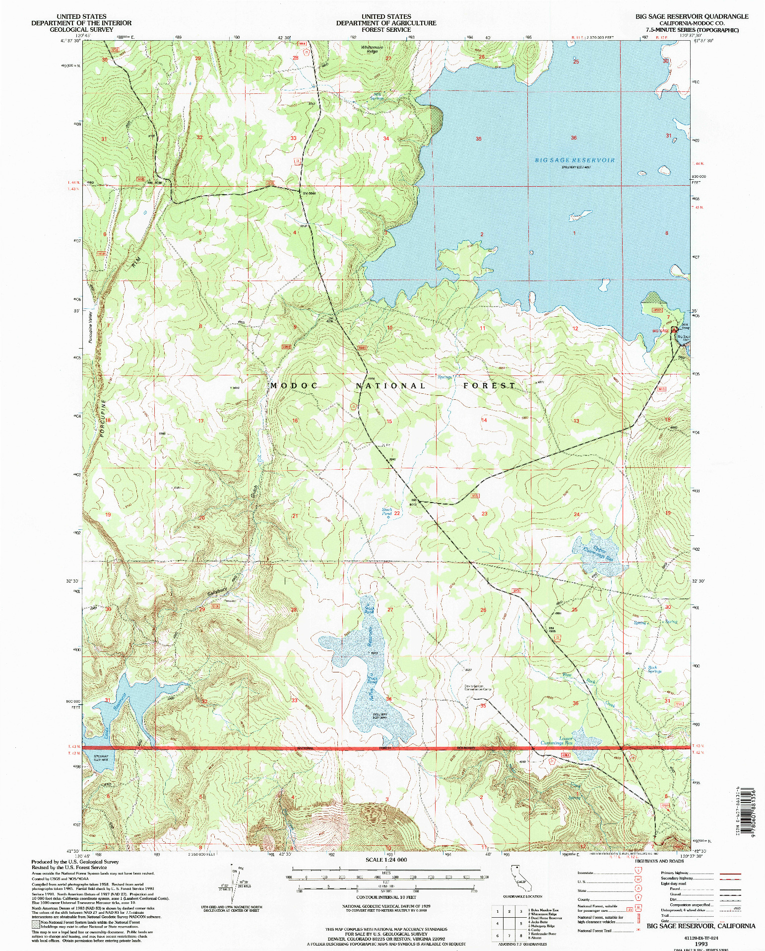 USGS 1:24000-SCALE QUADRANGLE FOR BIG SAGE RESERVOIR, CA 1993