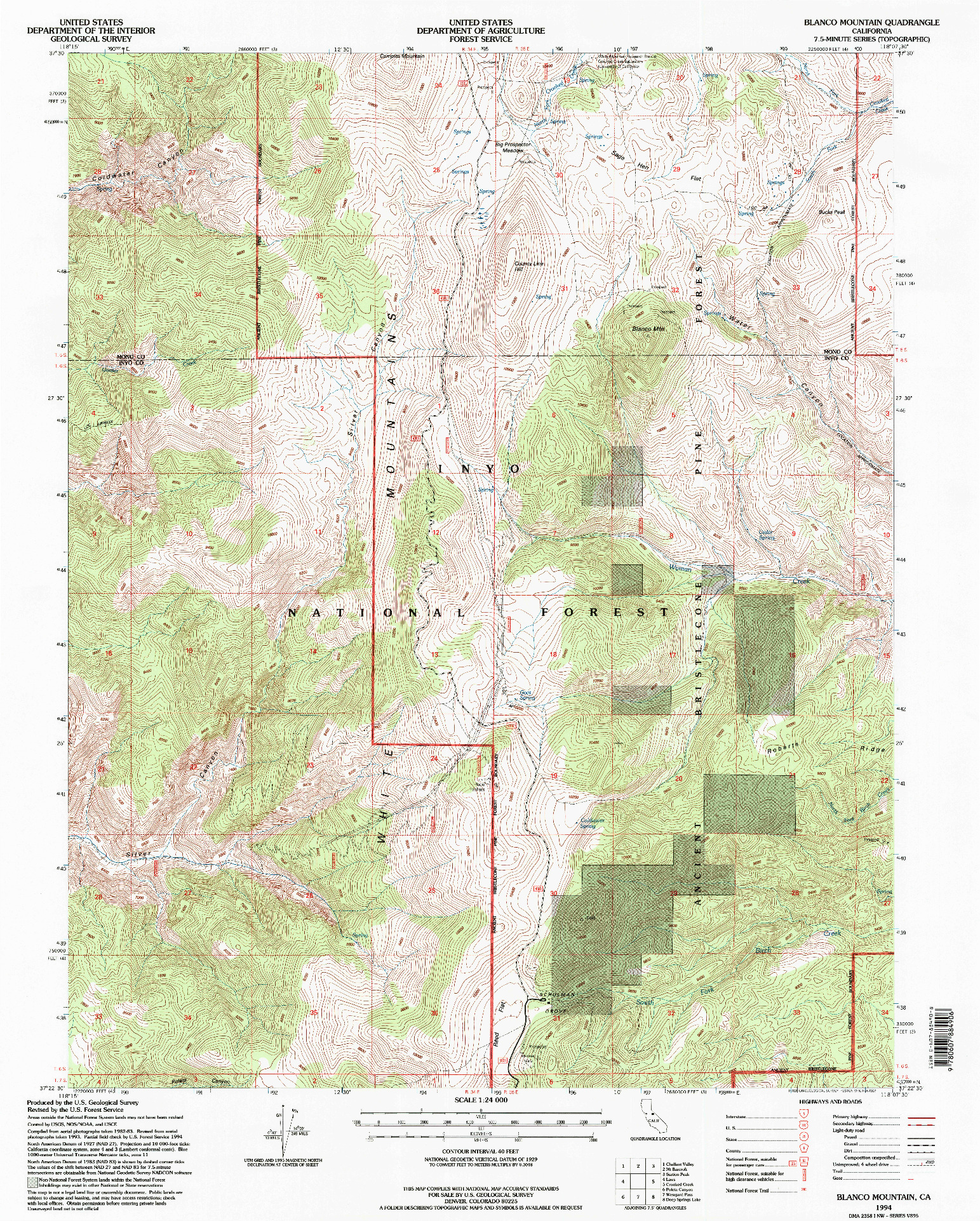 USGS 1:24000-SCALE QUADRANGLE FOR BLANCO MOUNTAIN, CA 1994