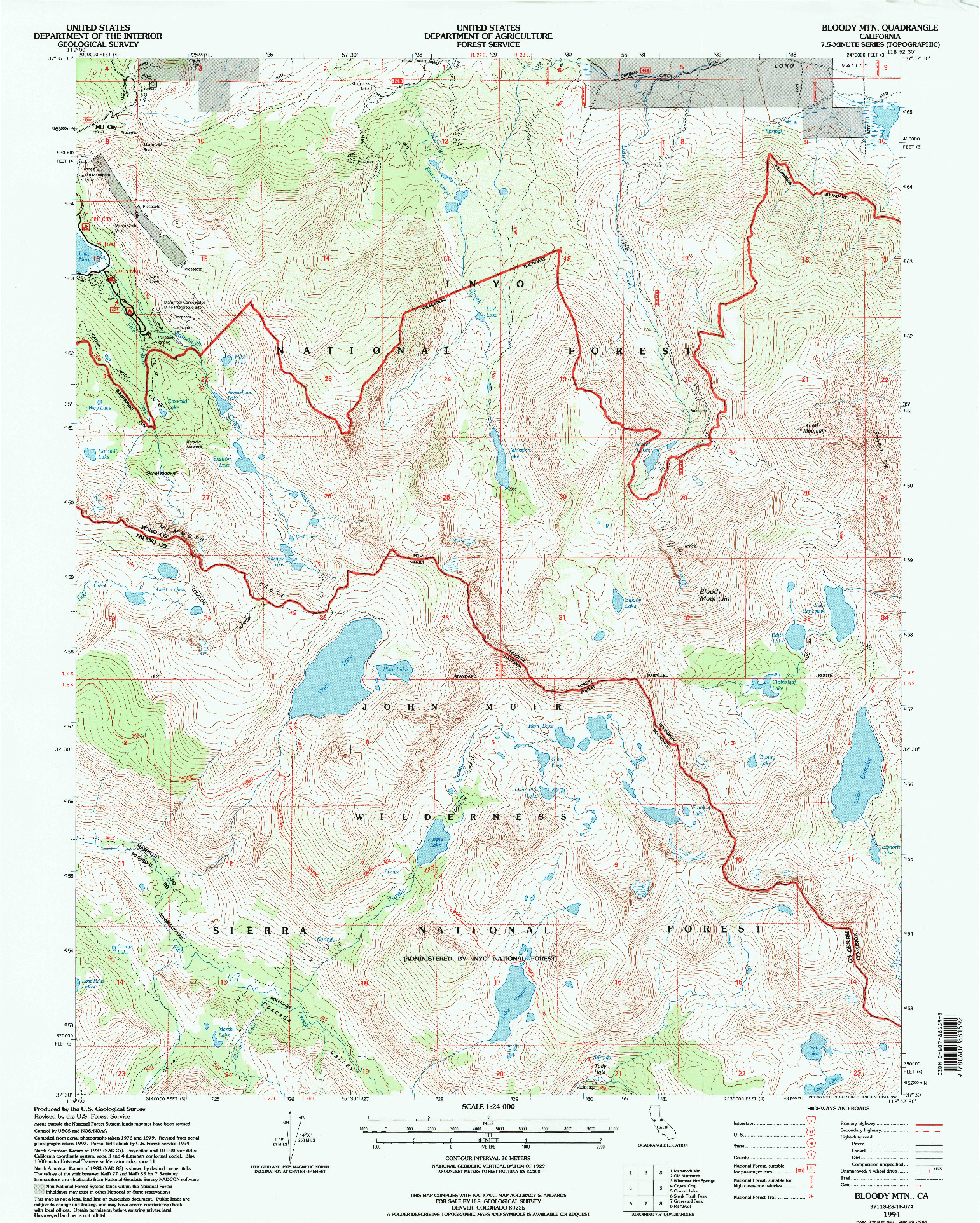 USGS 1:24000-SCALE QUADRANGLE FOR BLOODY MTN., CA 1994