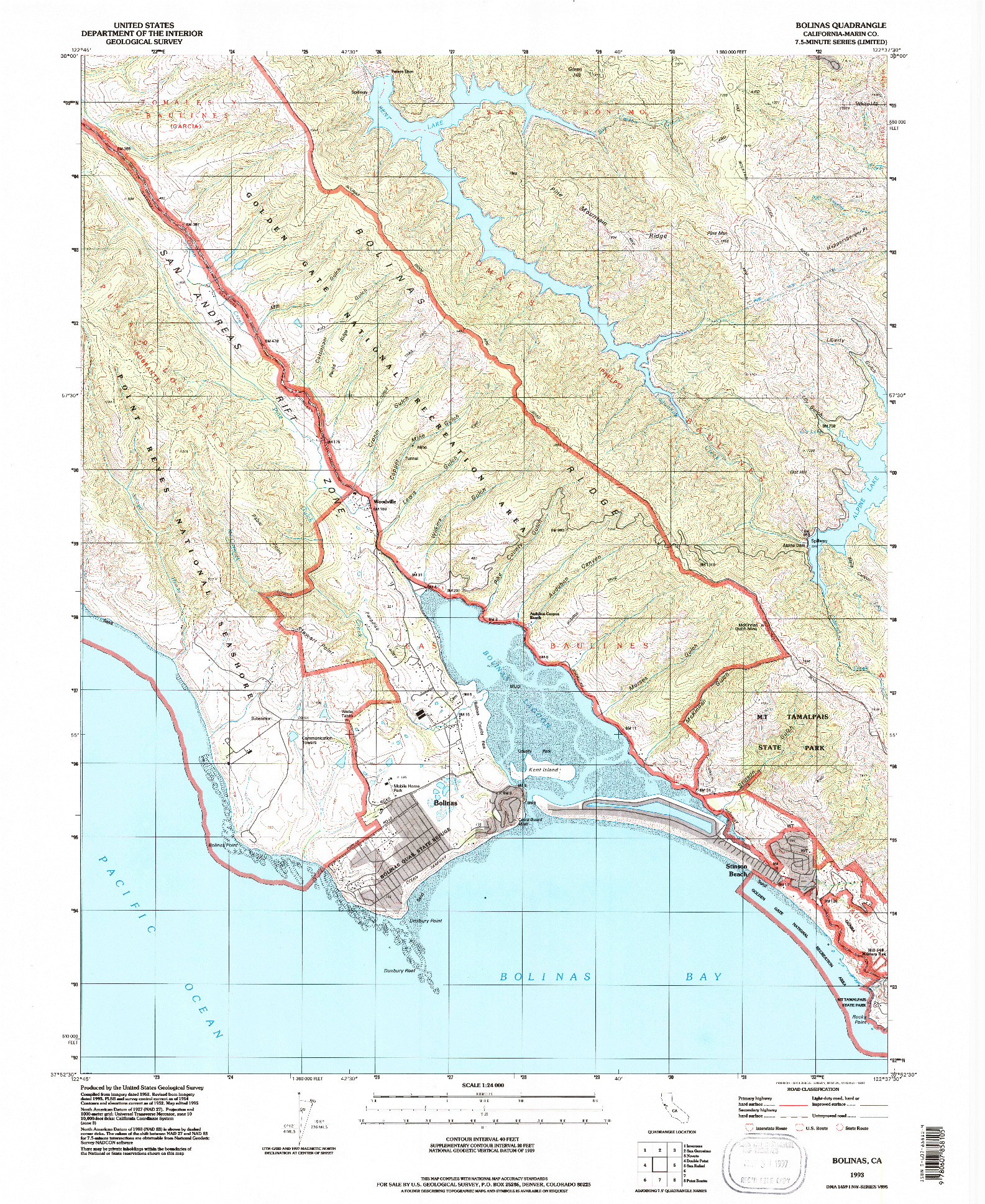 USGS 1:24000-SCALE QUADRANGLE FOR BOLINAS, CA 1993