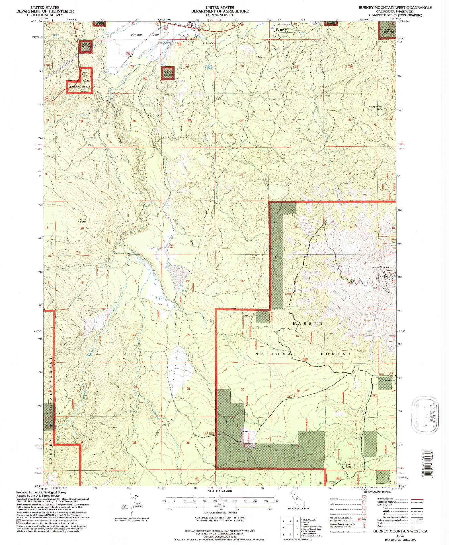 USGS 1:24000-SCALE QUADRANGLE FOR BURNEY MOUNTAIN WEST, CA 1995