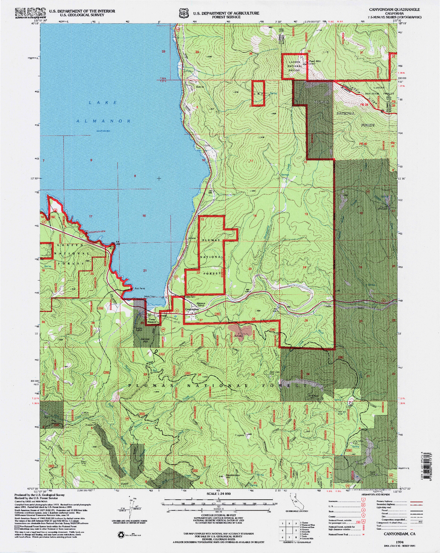 USGS 1:24000-SCALE QUADRANGLE FOR CANYONDAM, CA 1994