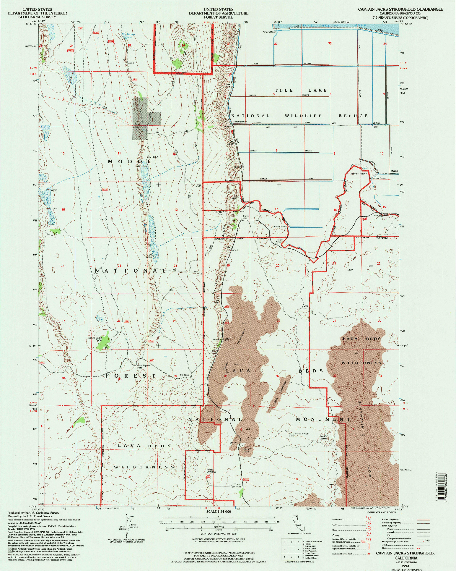 USGS 1:24000-SCALE QUADRANGLE FOR CAPTAIN JACKS STRONGHOLD, CA 1993