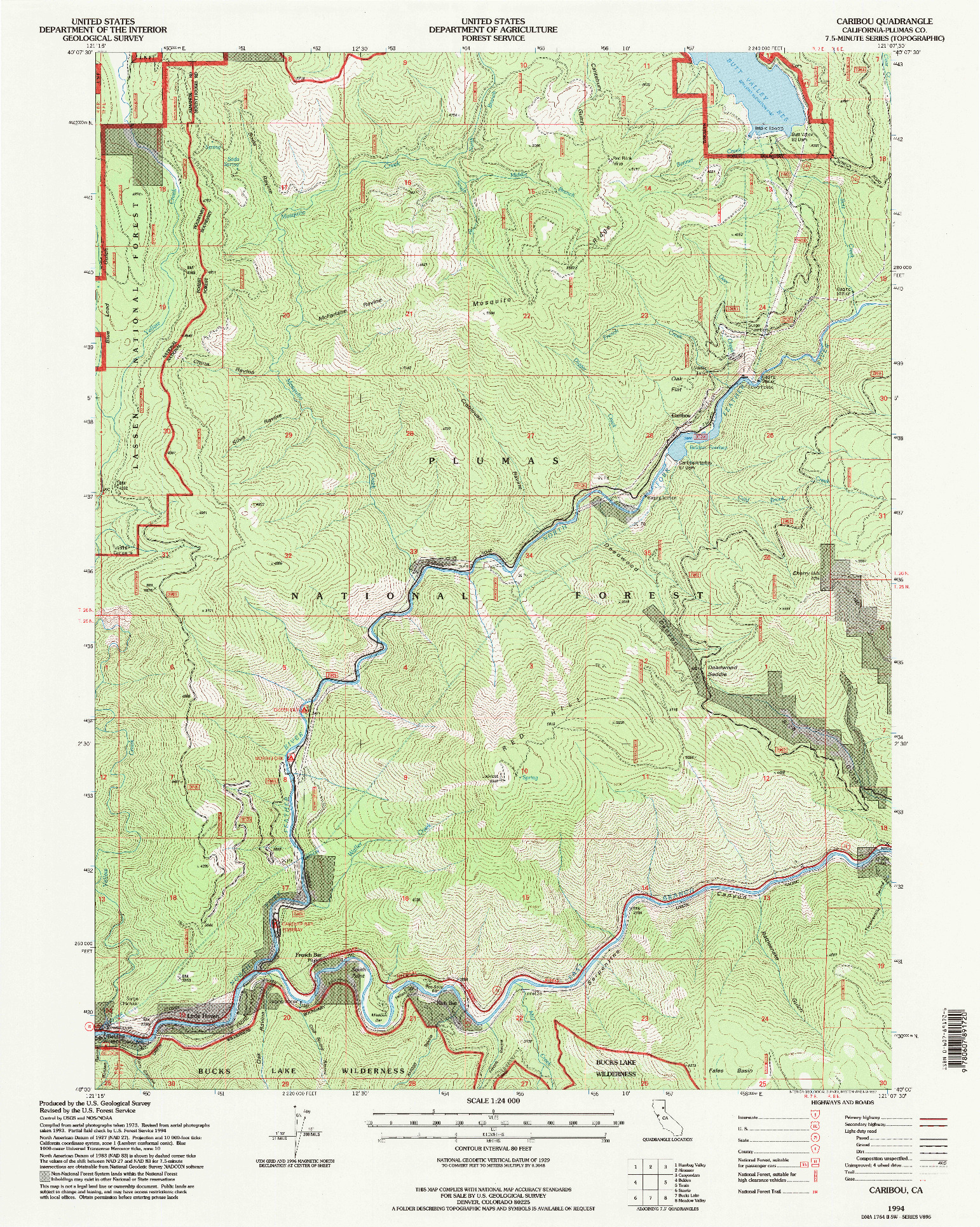 USGS 1:24000-SCALE QUADRANGLE FOR CARIBOU, CA 1994