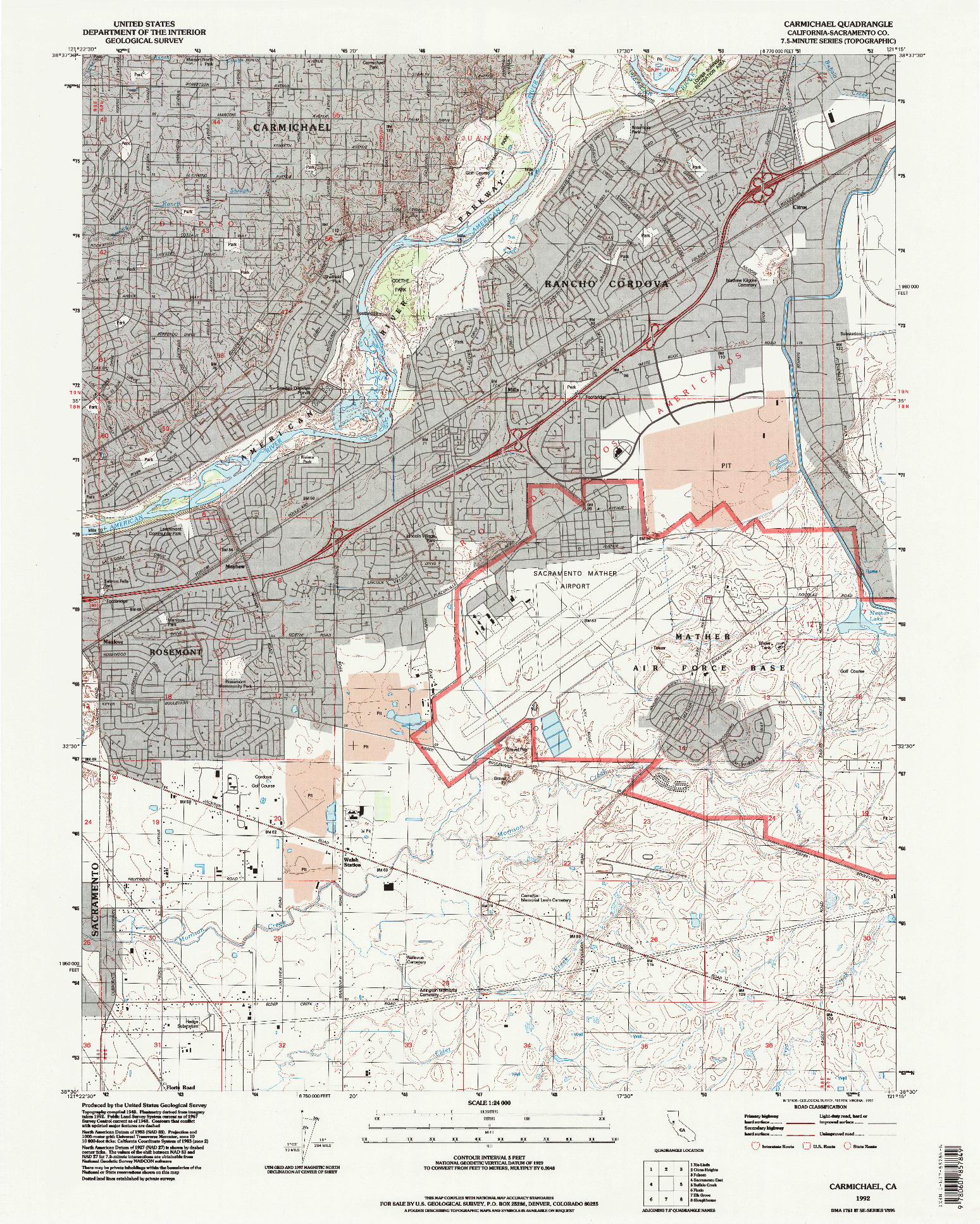 USGS 1:24000-SCALE QUADRANGLE FOR CARMICHAEL, CA 1992