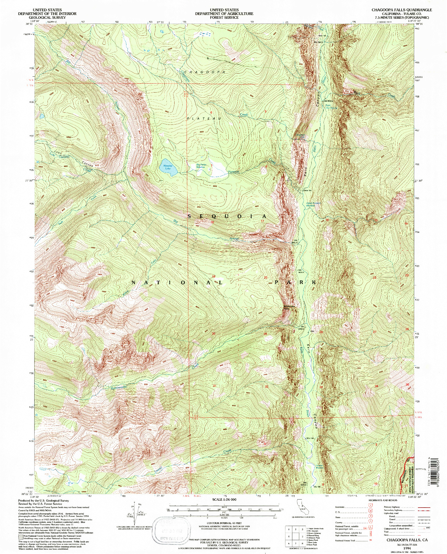 USGS 1:24000-SCALE QUADRANGLE FOR CHAGOOPA FALLS, CA 1994