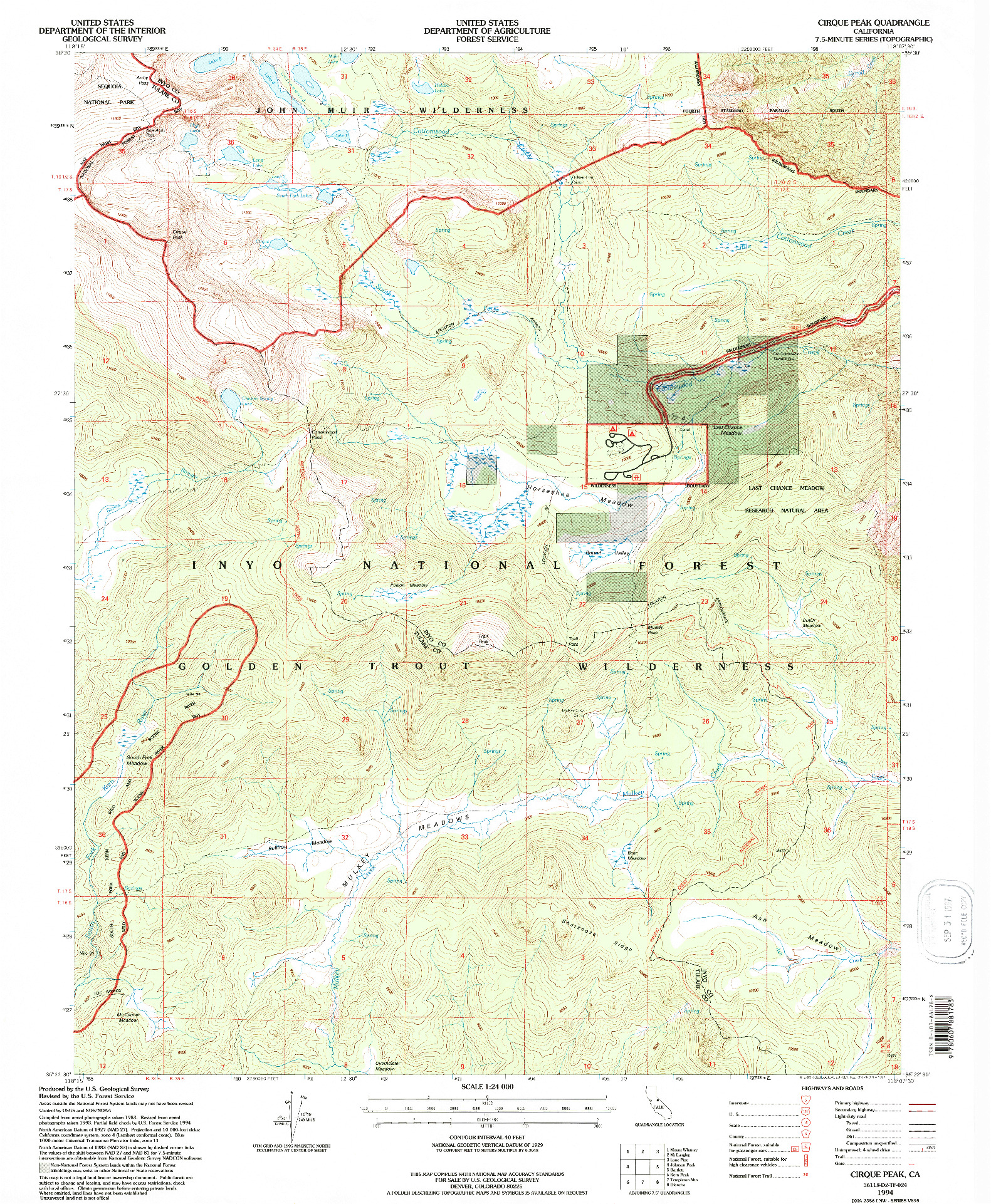 USGS 1:24000-SCALE QUADRANGLE FOR CIRQUE PEAK, CA 1994