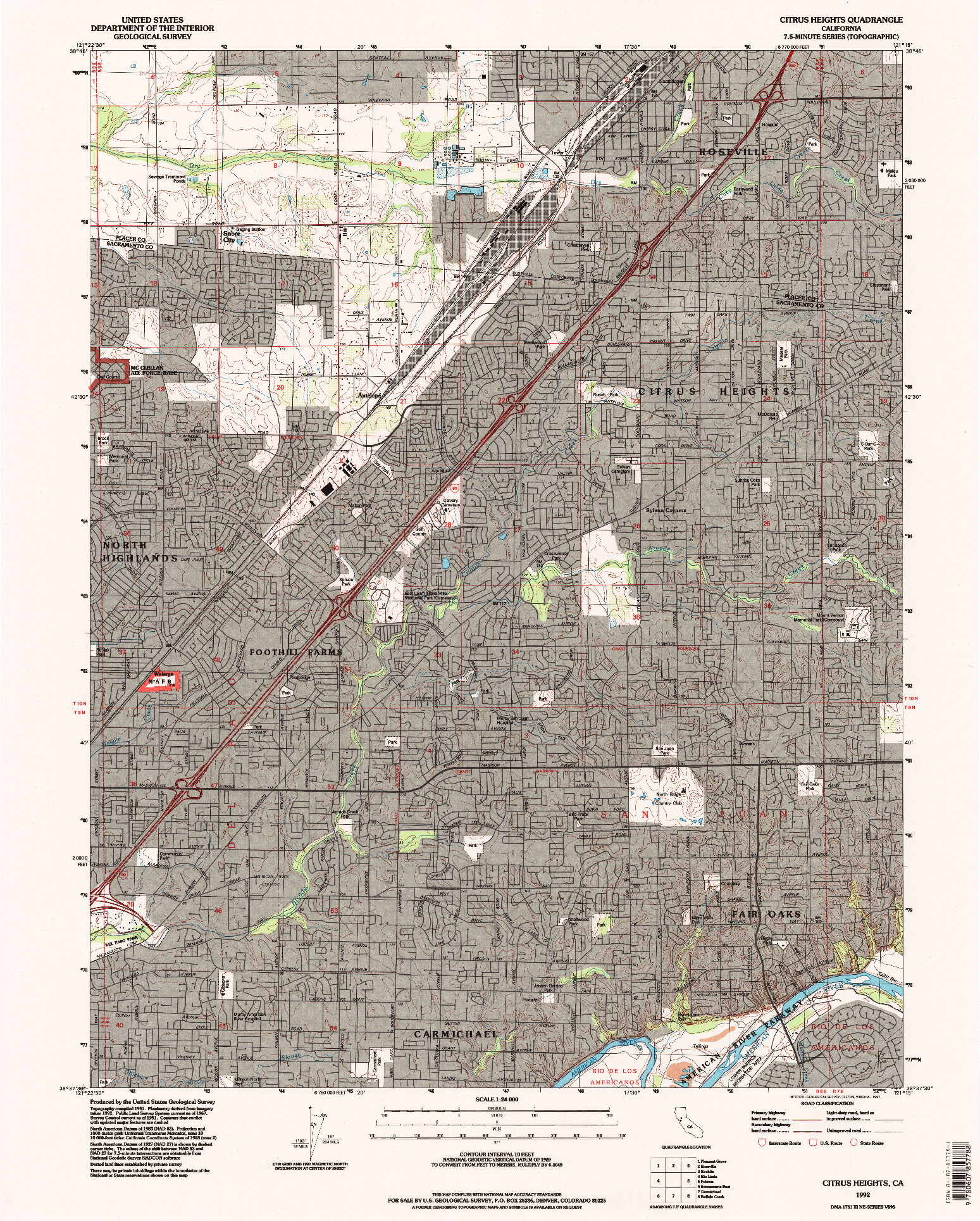 USGS 1:24000-SCALE QUADRANGLE FOR CITRUS HEIGHTS, CA 1992