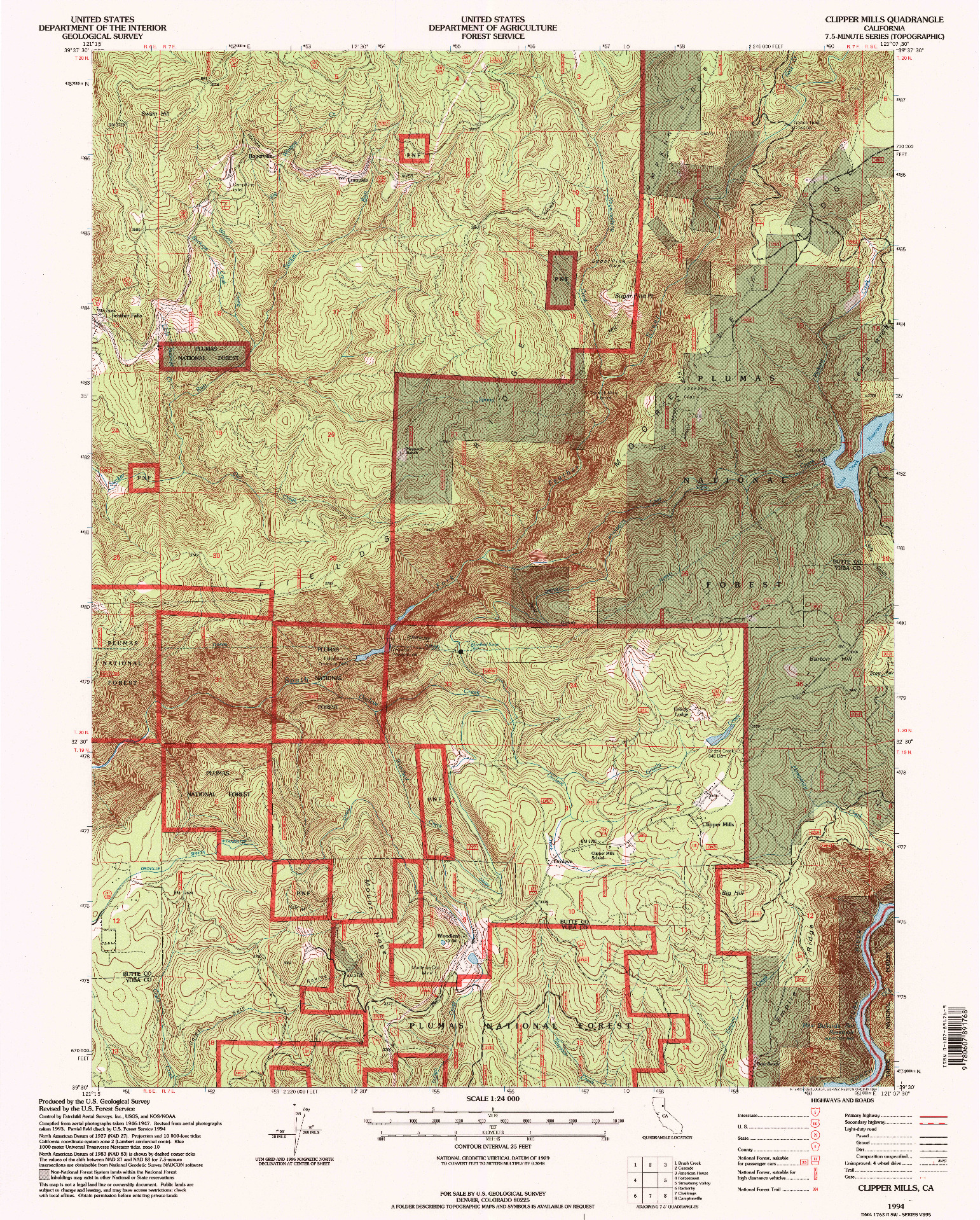 USGS 1:24000-SCALE QUADRANGLE FOR CLIPPER MILLS, CA 1994