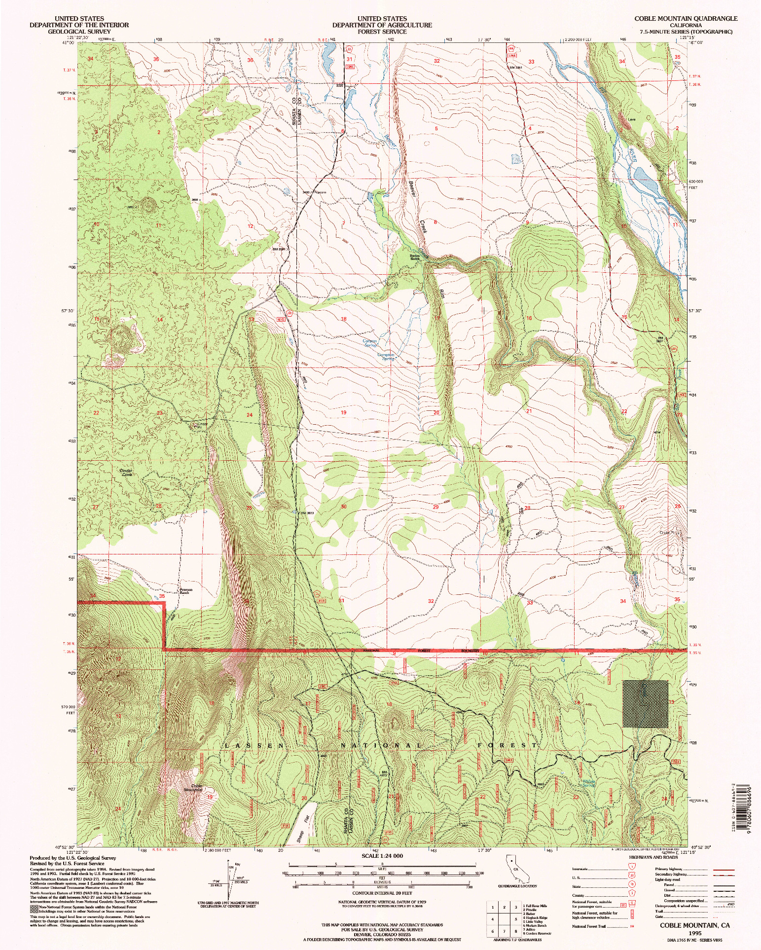 USGS 1:24000-SCALE QUADRANGLE FOR COBLE MOUNTAIN, CA 1995