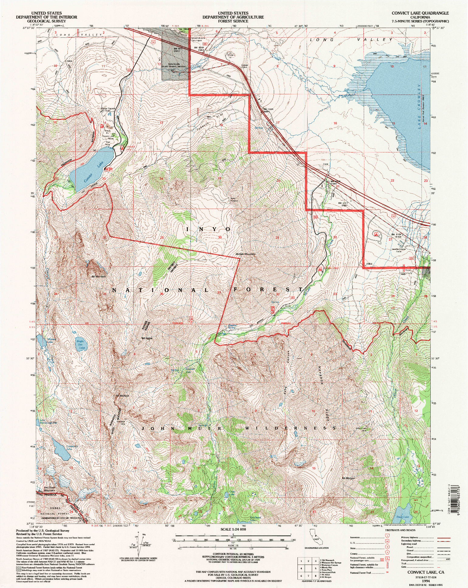 USGS 1:24000-SCALE QUADRANGLE FOR CONVICT LAKE, CA 1994